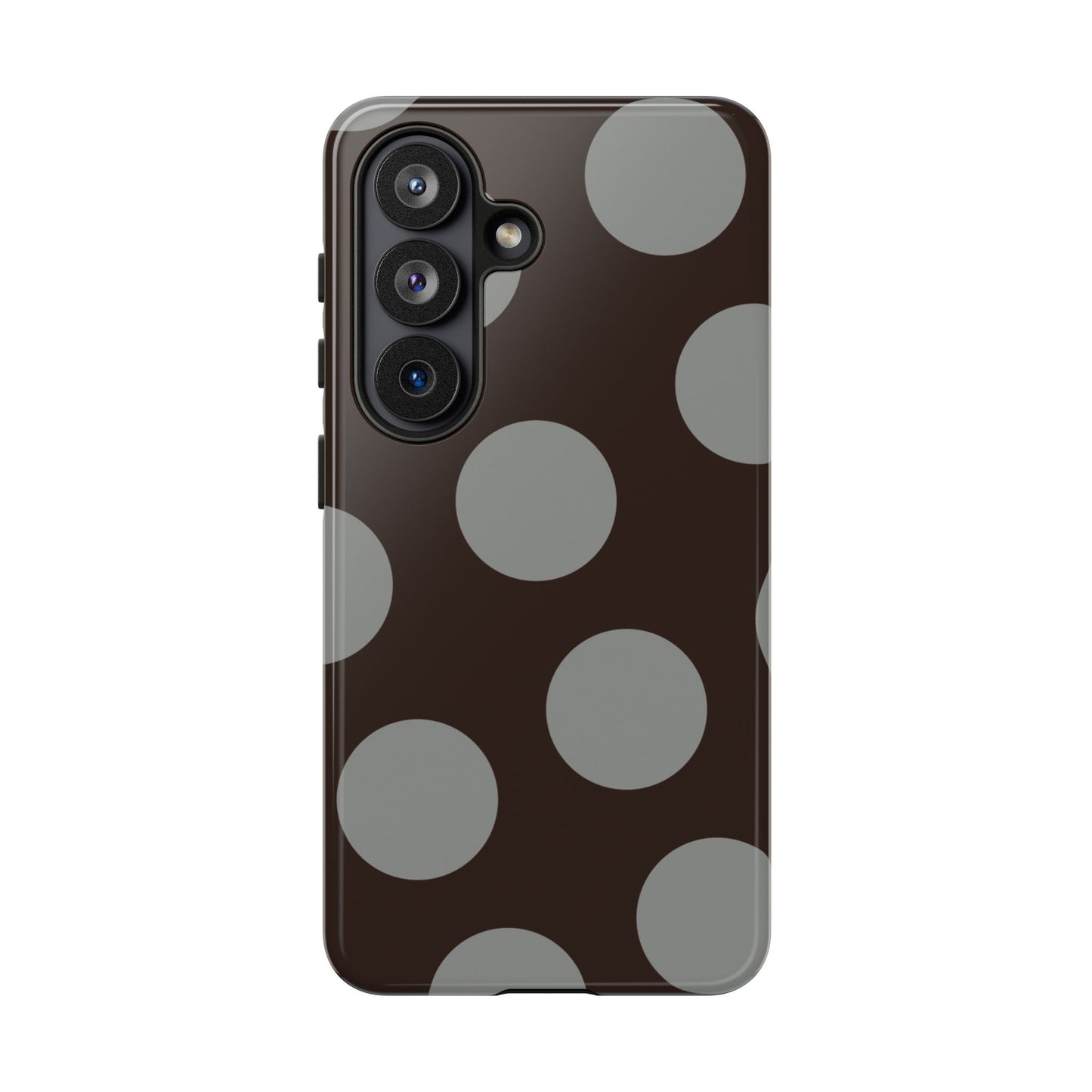 Polka Dot Tough Phone Case – Brown & Gray Retro Dot Protective Cover