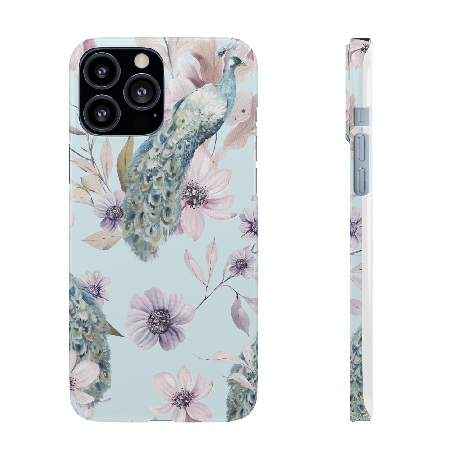 Watercolour Pastel Peacock Floral Snap Phone Case for Apple iPhone and Samsung Galaxy.