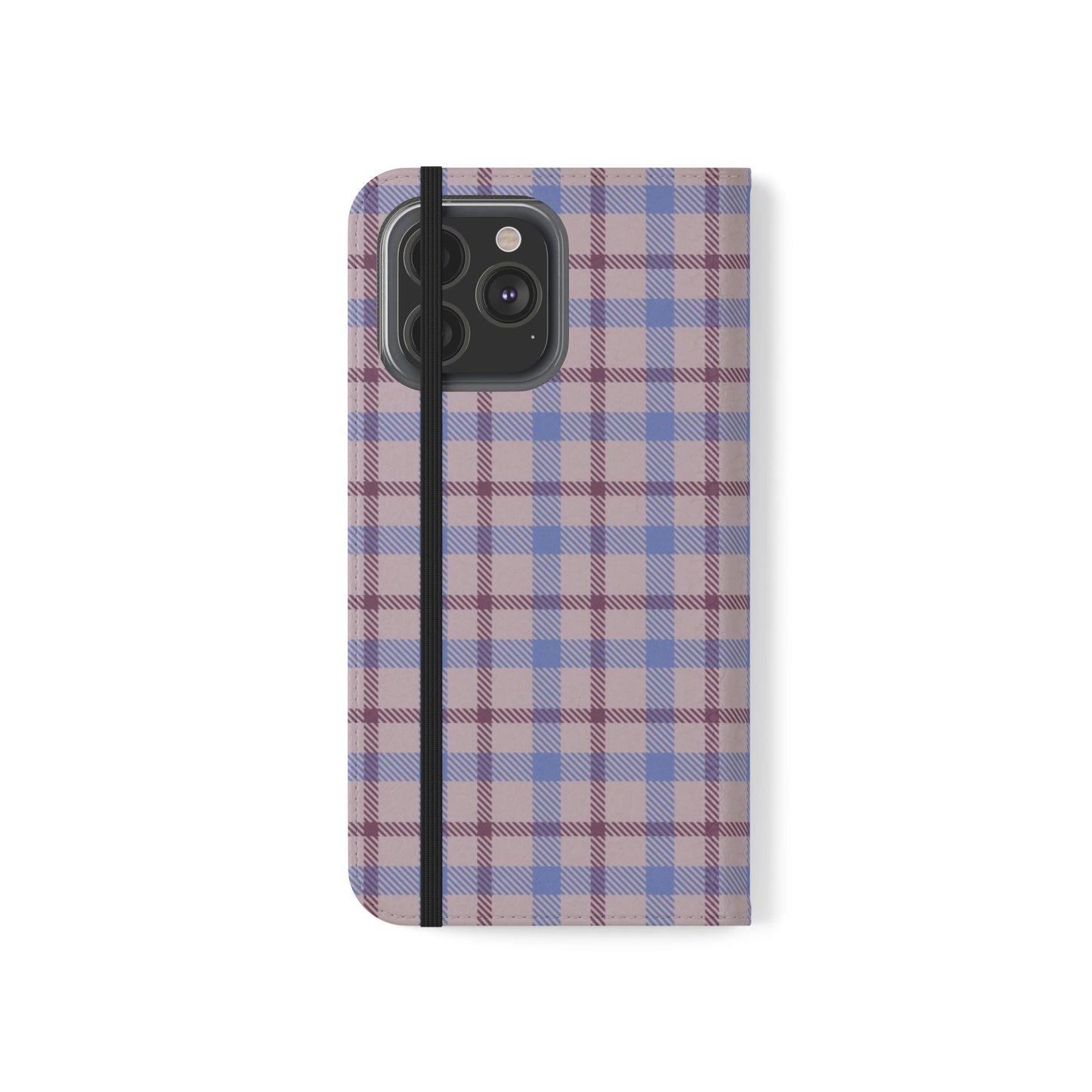 Tartan Flip Phone Case — Blue & Purple Plaid Wallet Cover