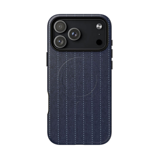 MagSafe Tough Phone Case — Navy Pinstripe Magnetic Protective Cover
