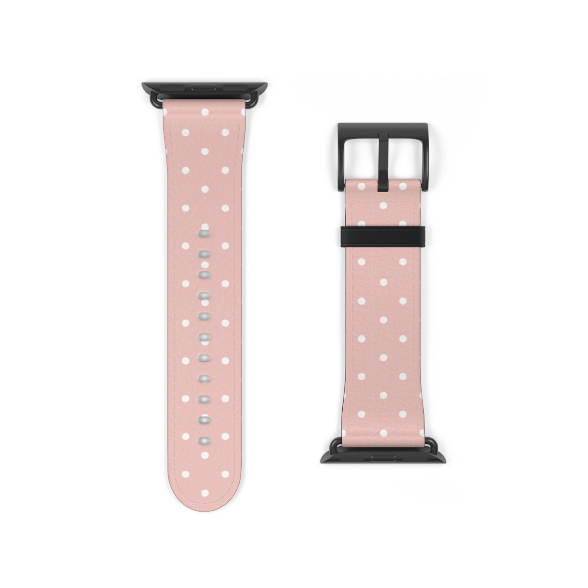 Apple Watch band in soft pink with white polka dots, cute watch band for women, floral-inspired silicone strap