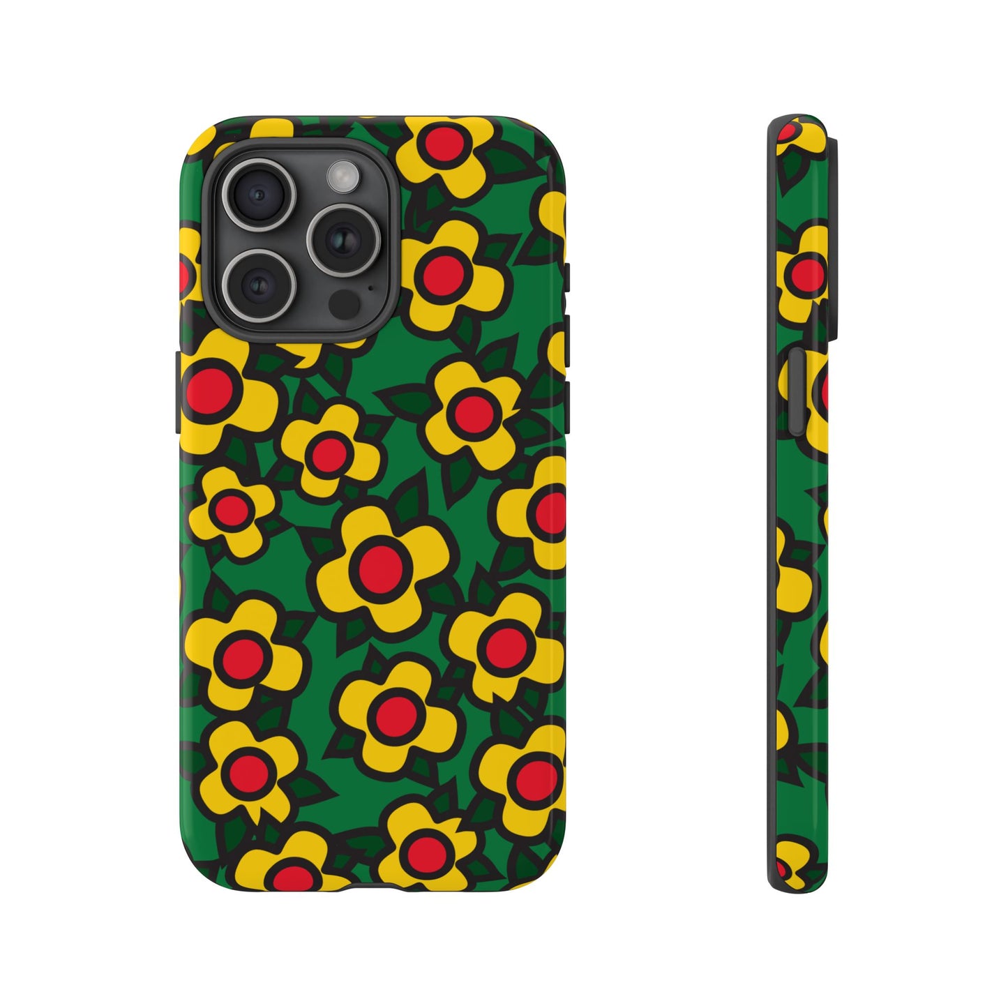 Floral Pop Tough Phone Case — Retro Yellow Red Flower Pattern