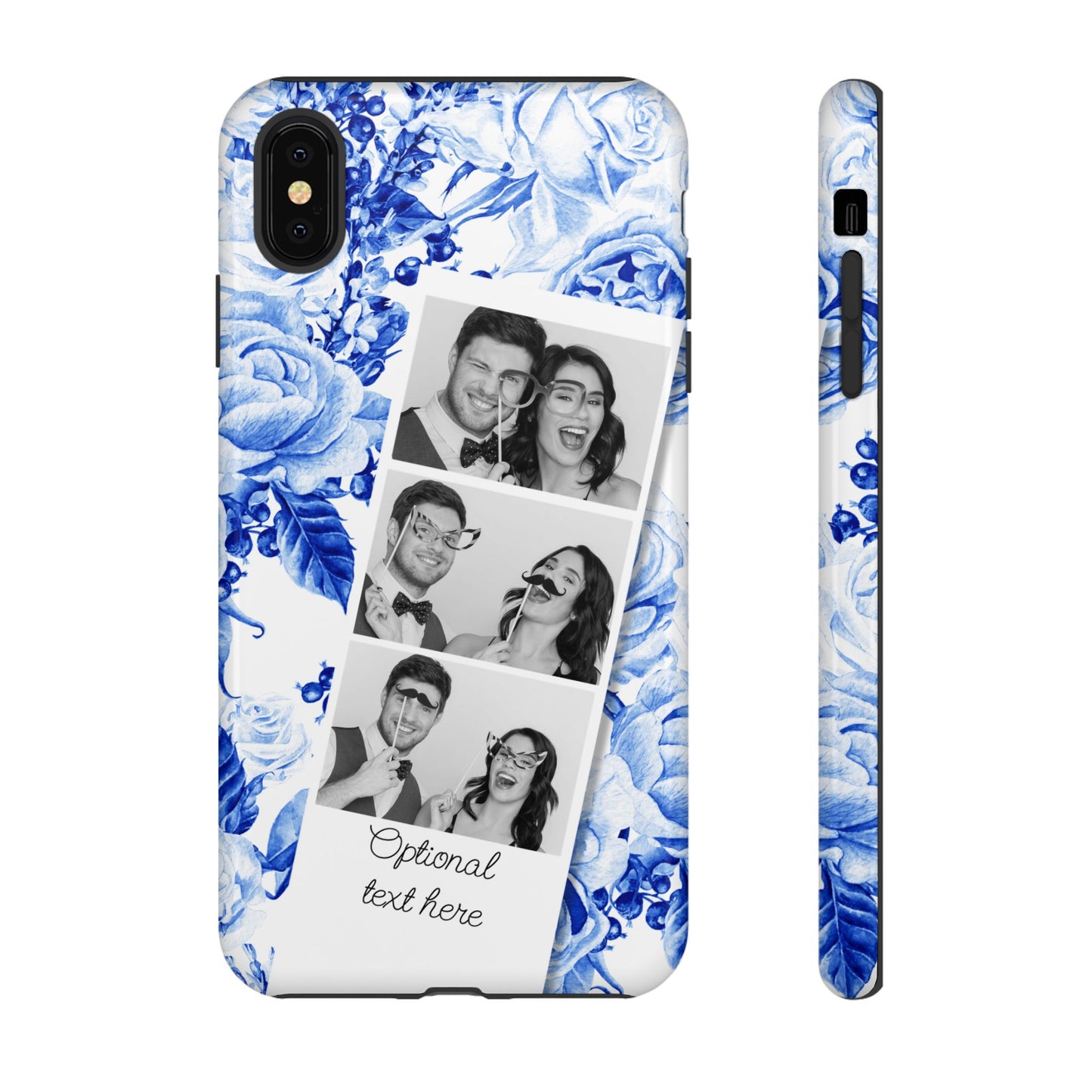 Three Photo Personalised Blue Floral Image Strip Custom Phone Case