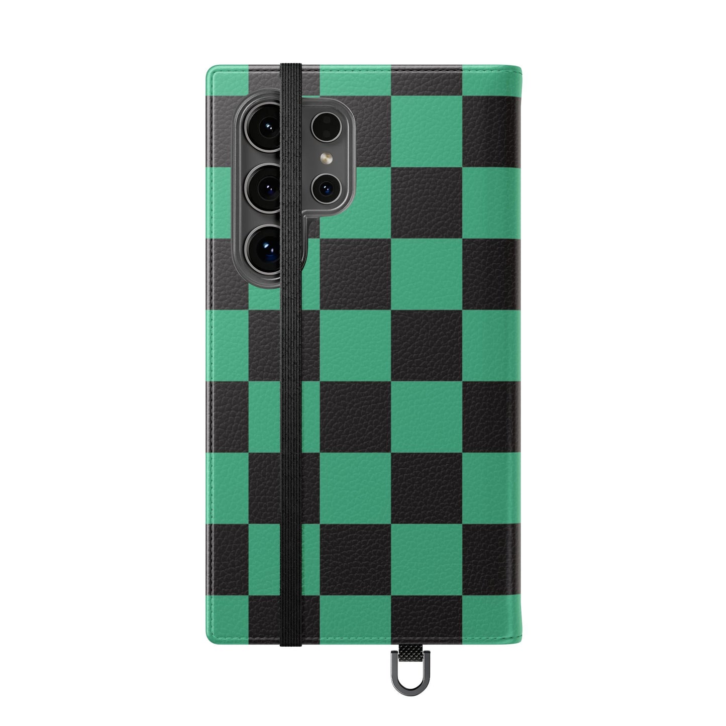 Tanjiro Chequered Flip Phone Case — Black and Green Chequered Wallet Cover