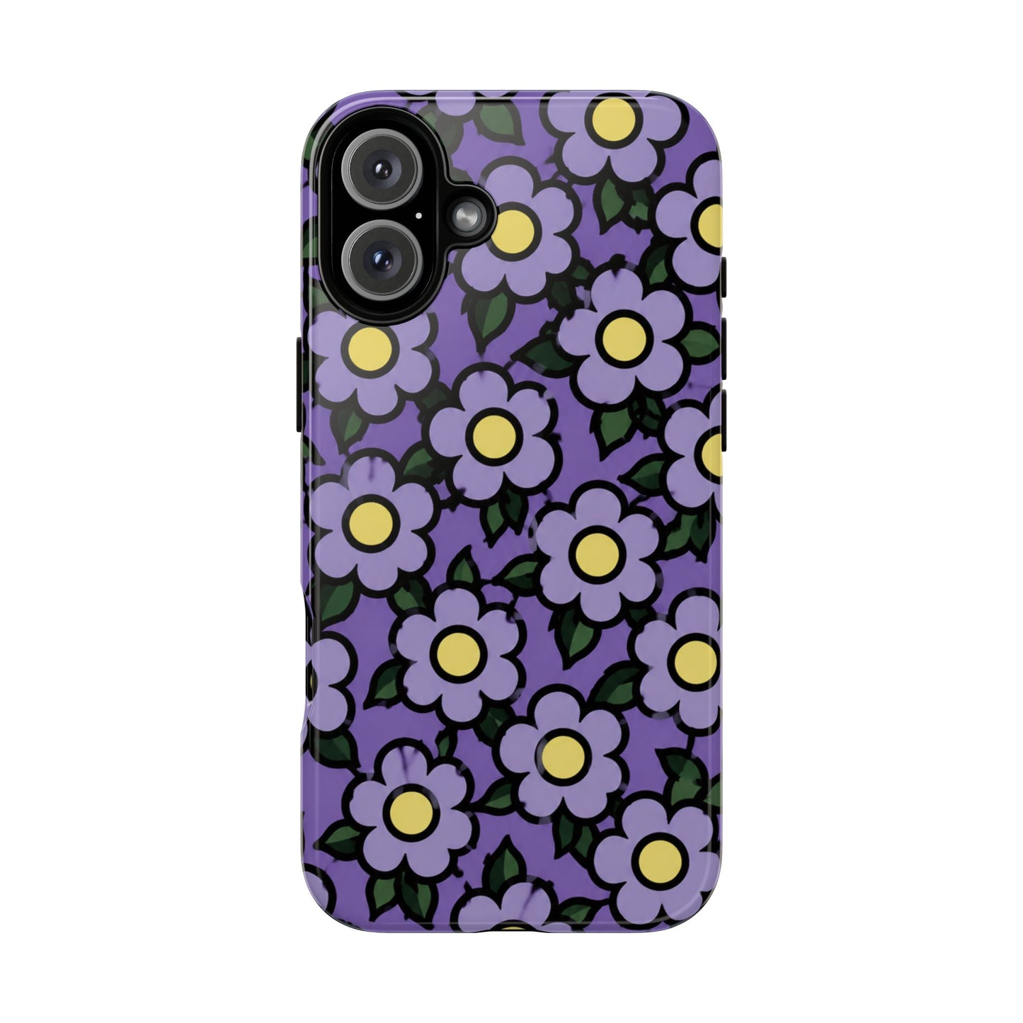 Purple Floral Tough Phone Case — Durable Protective Phone Cover with Cute Daisy Pattern