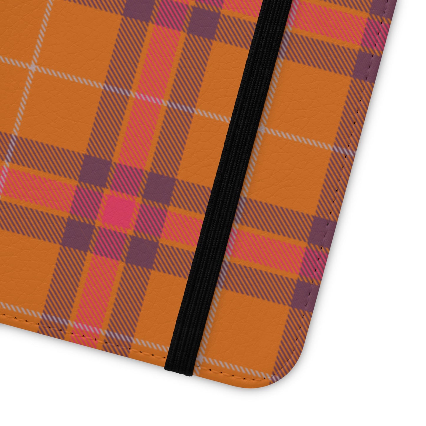 Tartan Flip Phone Case — Orange, Purple & Red Plaid Wallet Cover