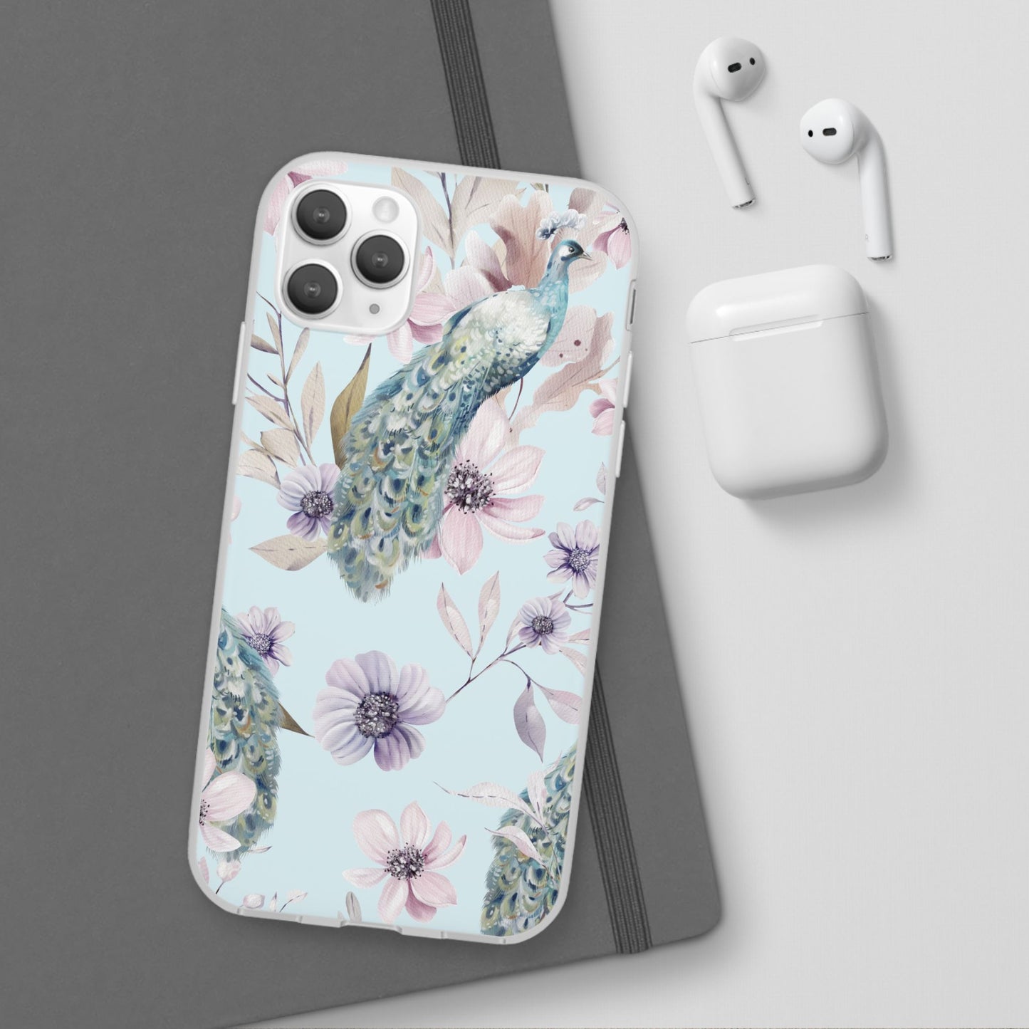 Peacock Floral Phone Case — Pastel Watercolor Bird Slim Case