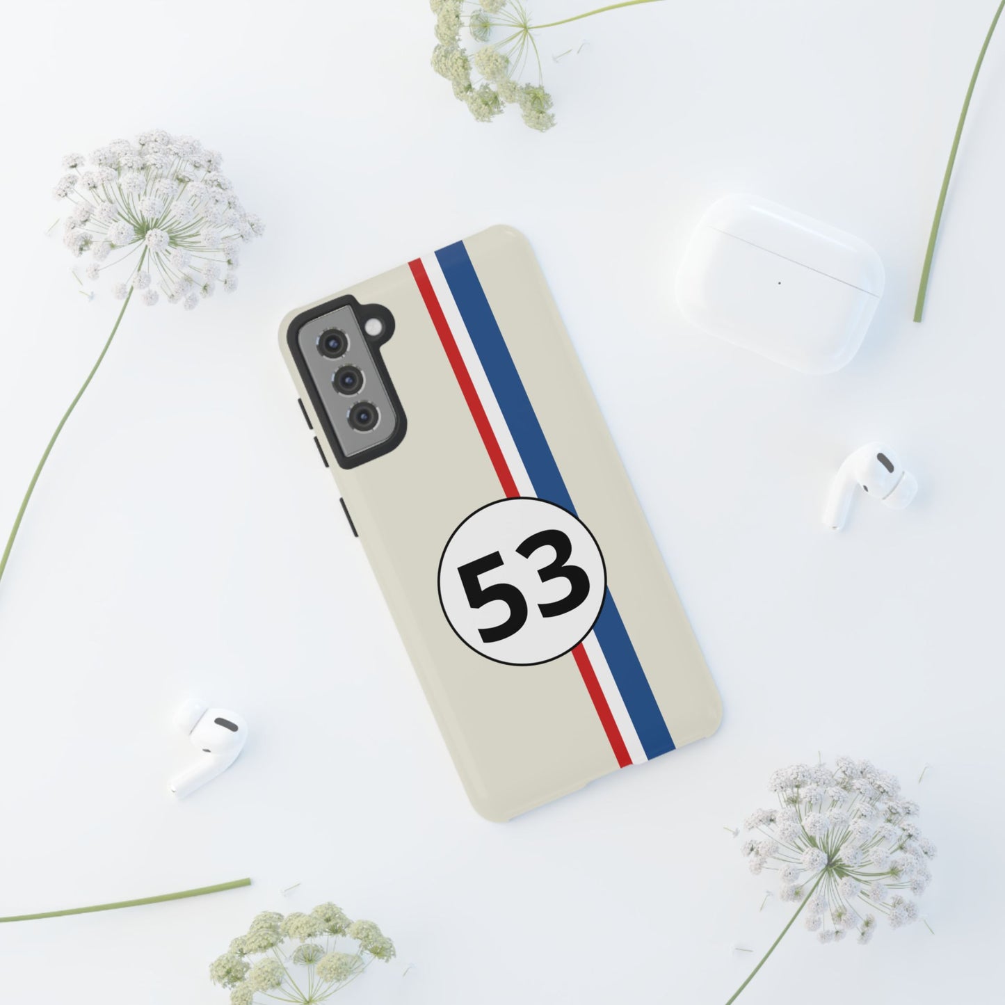 Racing Stripe Personalised Number Tough Phone Case for Apple iPhone, Samsung Galaxy and Google Pixel.