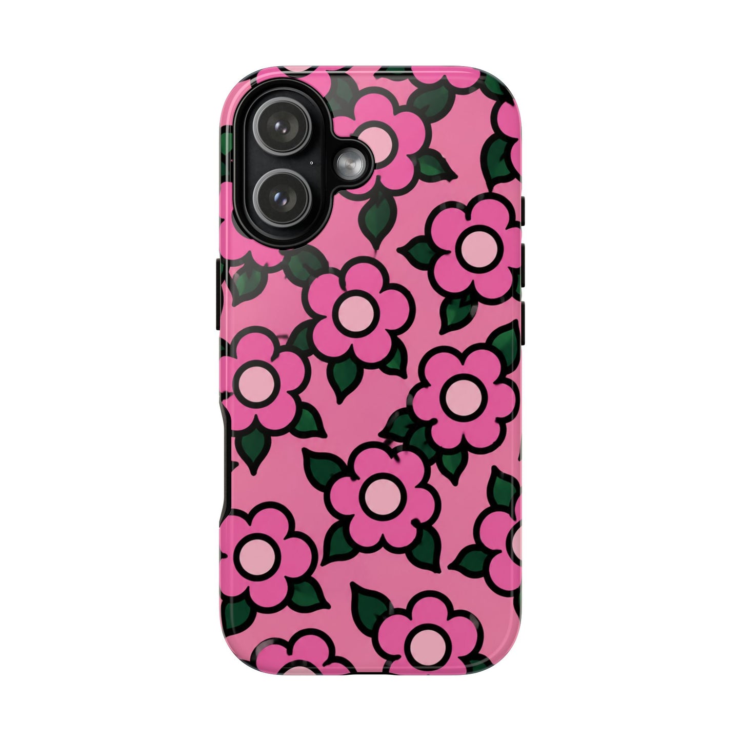 Pink Floral Tough Phone Case — Cute Retro Flower Protective Cover