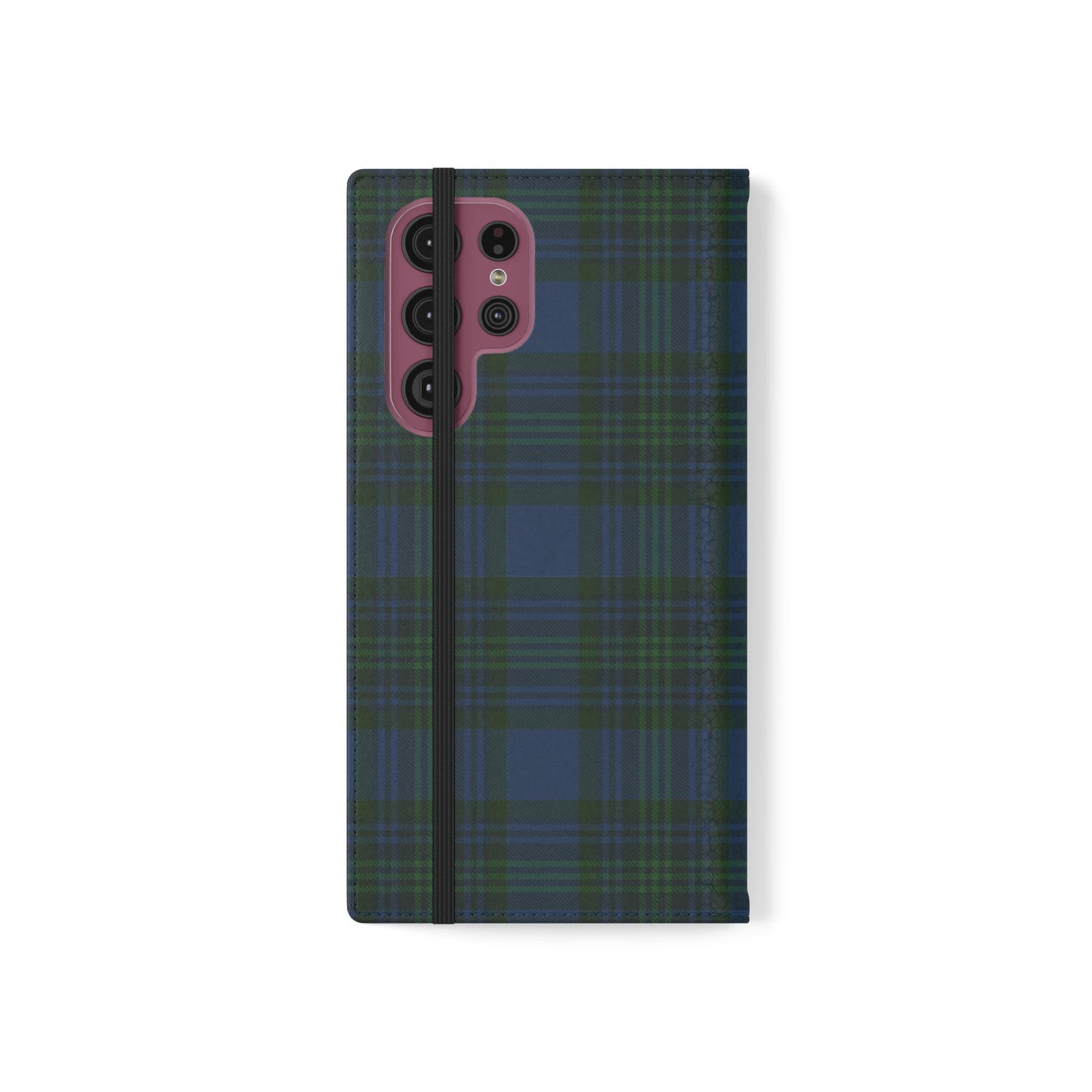 Tartan Flip Phone Case — Navy & Green Plaid Wallet Cover