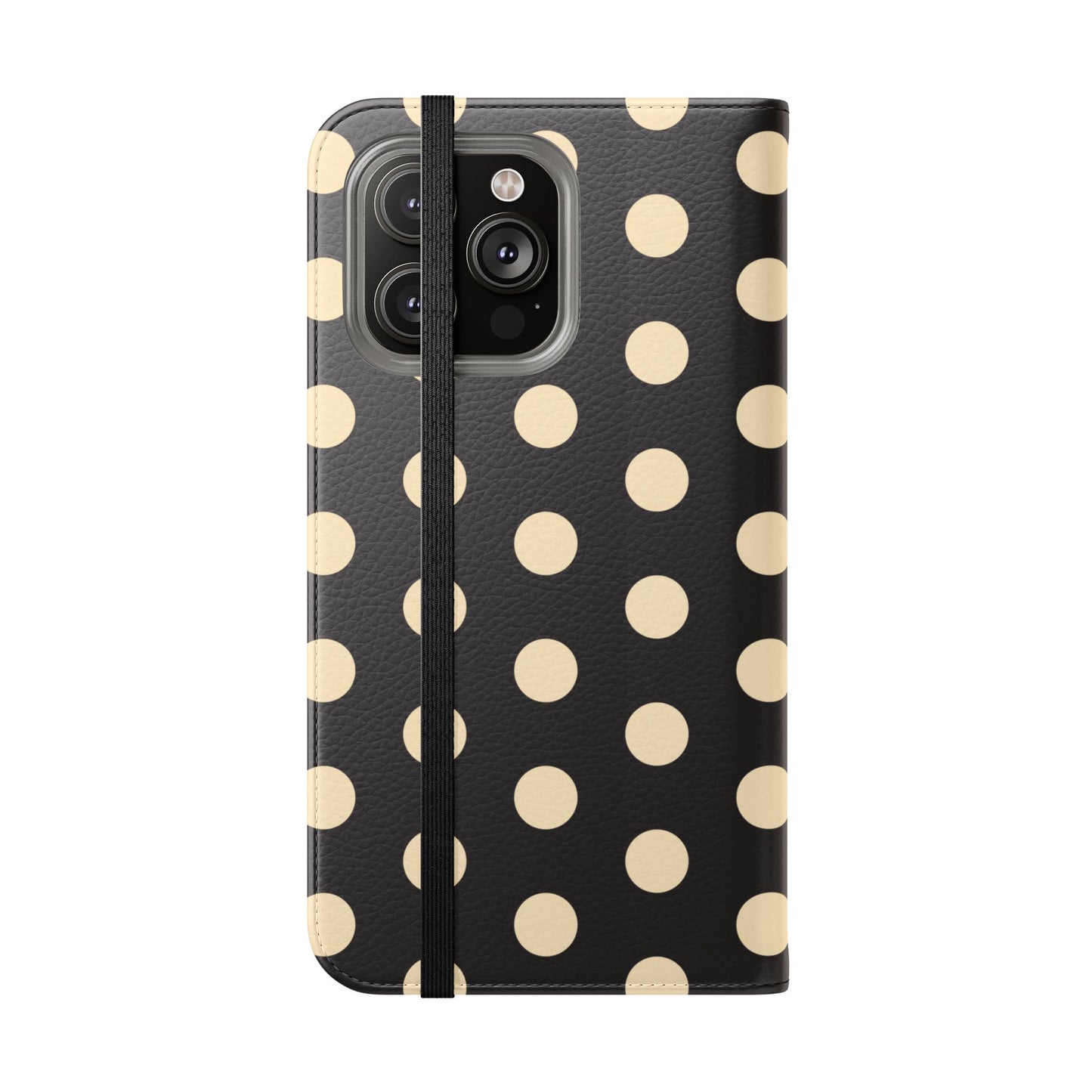 Polka Dot Flip Phone Case – Retro Black & Cream Wallet Cover
