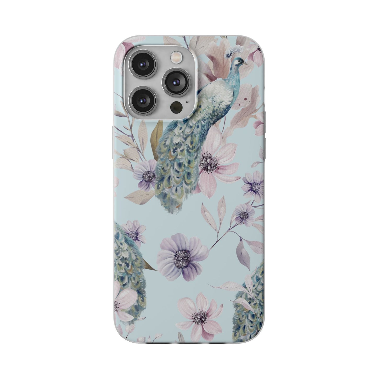 Peacock Floral Phone Case — Pastel Watercolor Bird Slim Case