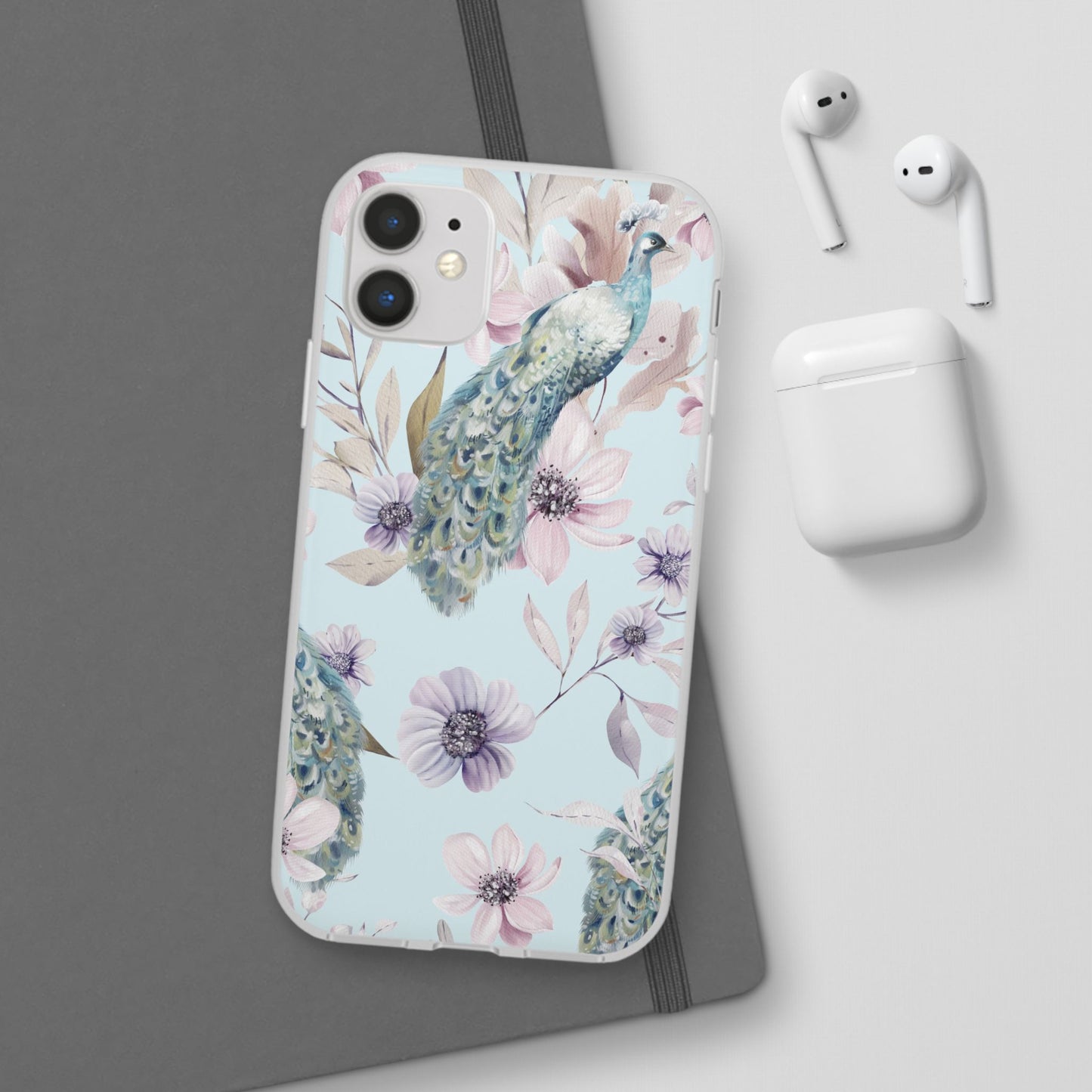 Peacock Floral Phone Case — Pastel Watercolor Bird Slim Case