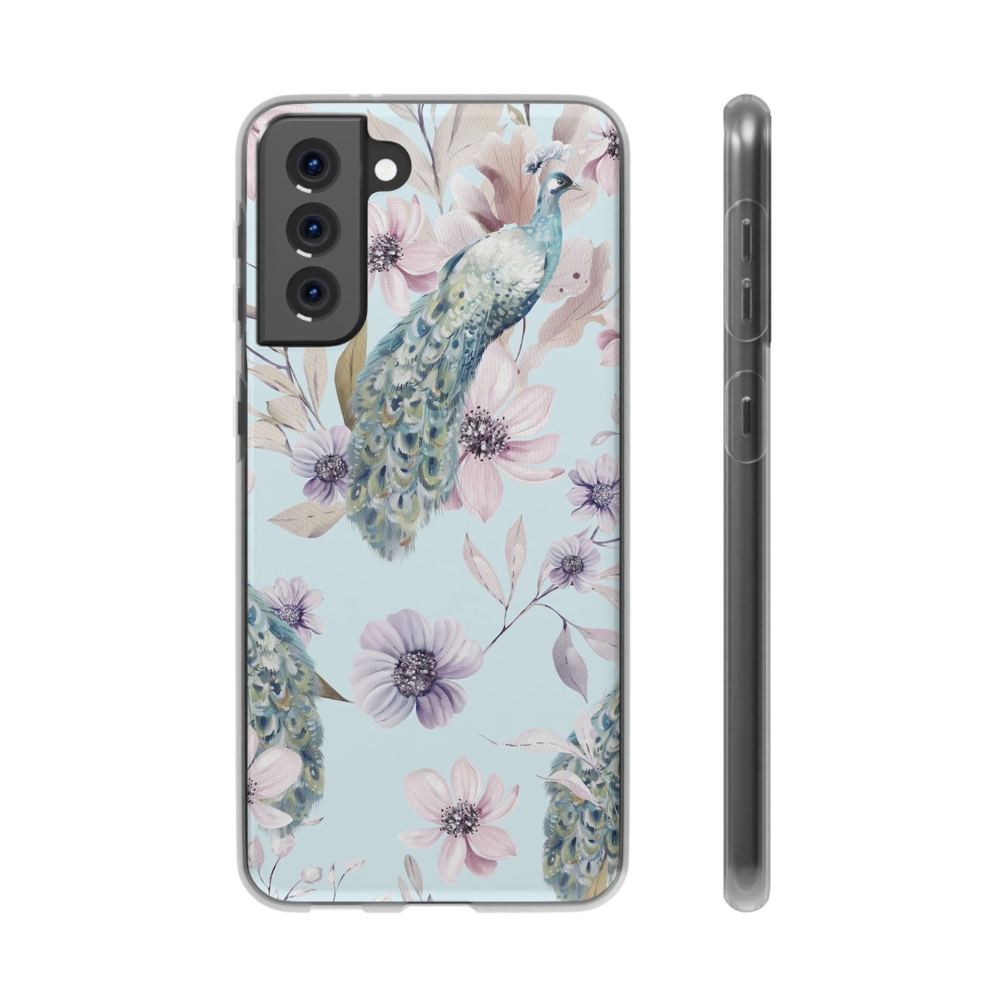 Peacock Floral Phone Case — Pastel Watercolor Bird Slim Case