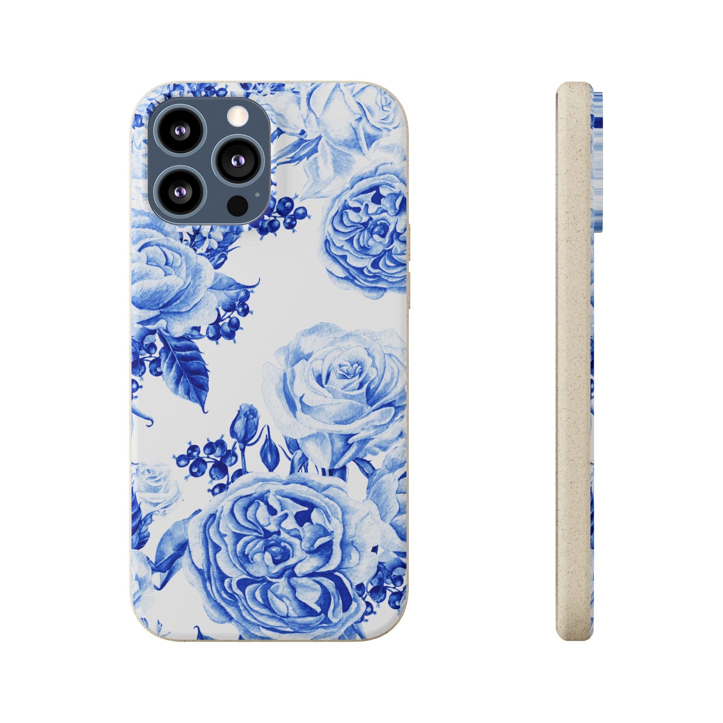 Blue Floral Biodegradable Eco-Friendly Phone Cover for Apple iPhone and Samsung Galaxy.