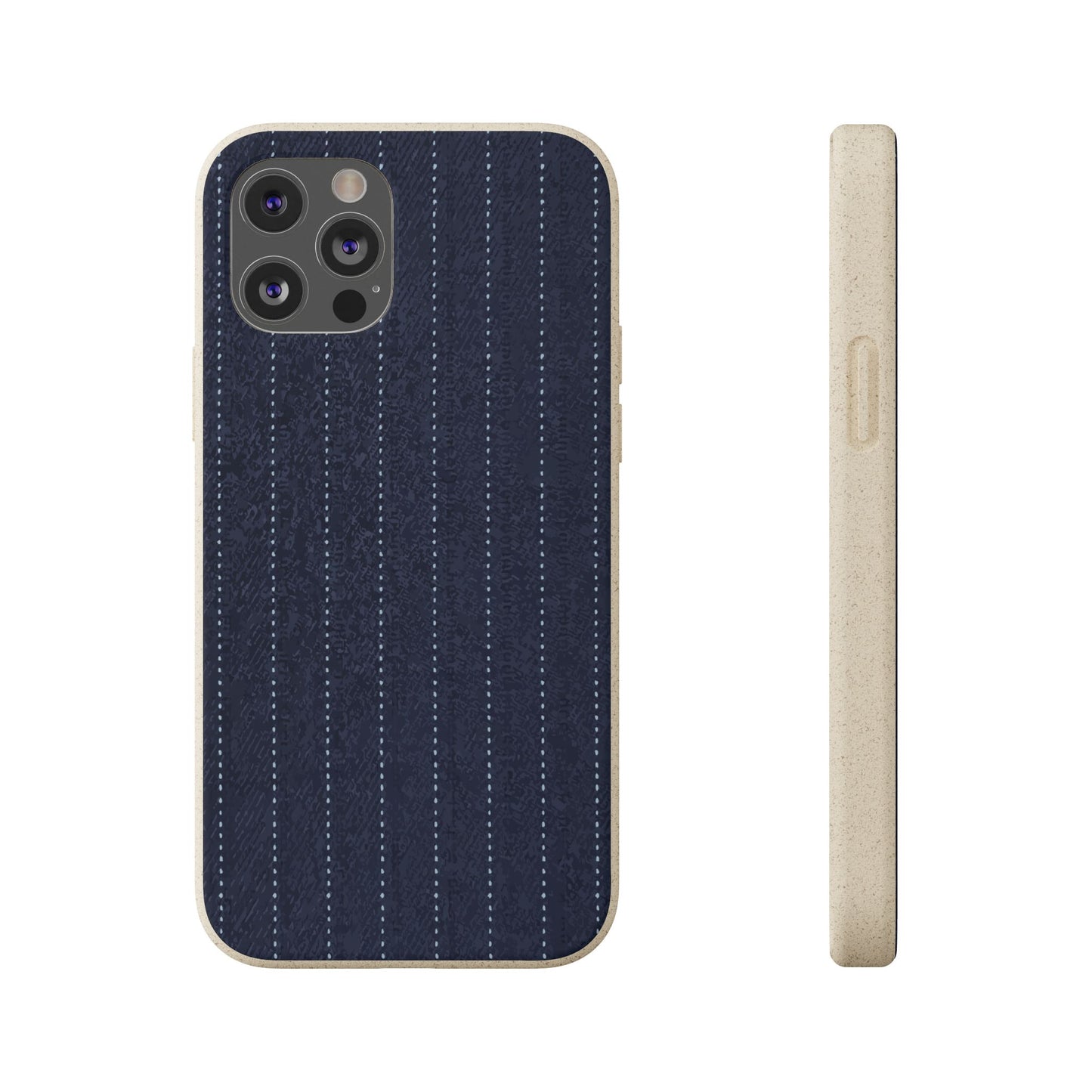 Biodegradable Pinstripe Phone Case — Eco-Friendly Navy Fabric Phone Cover for Apple iPhone and Samsung Galaxy.