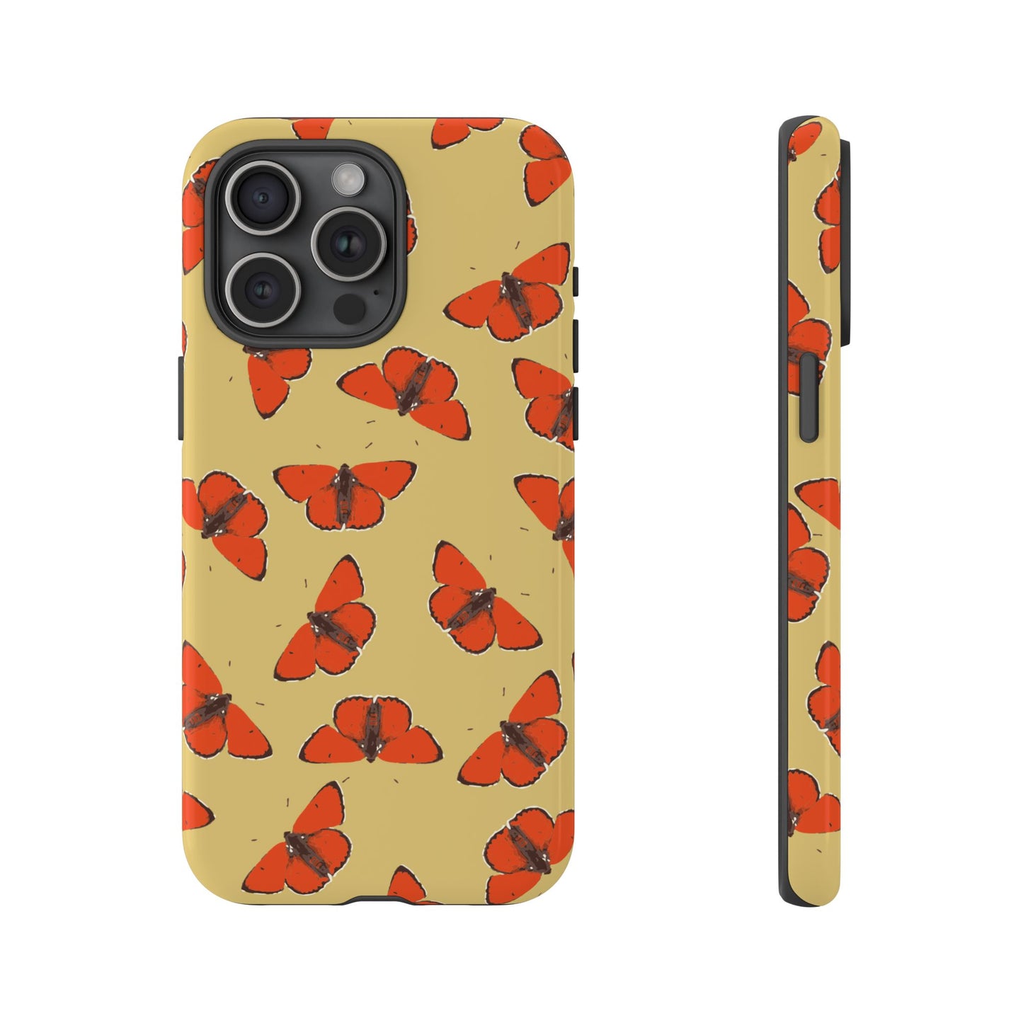 Red Butterfly Pattern Tough Phone Case — Retro Butterflies on Yellow