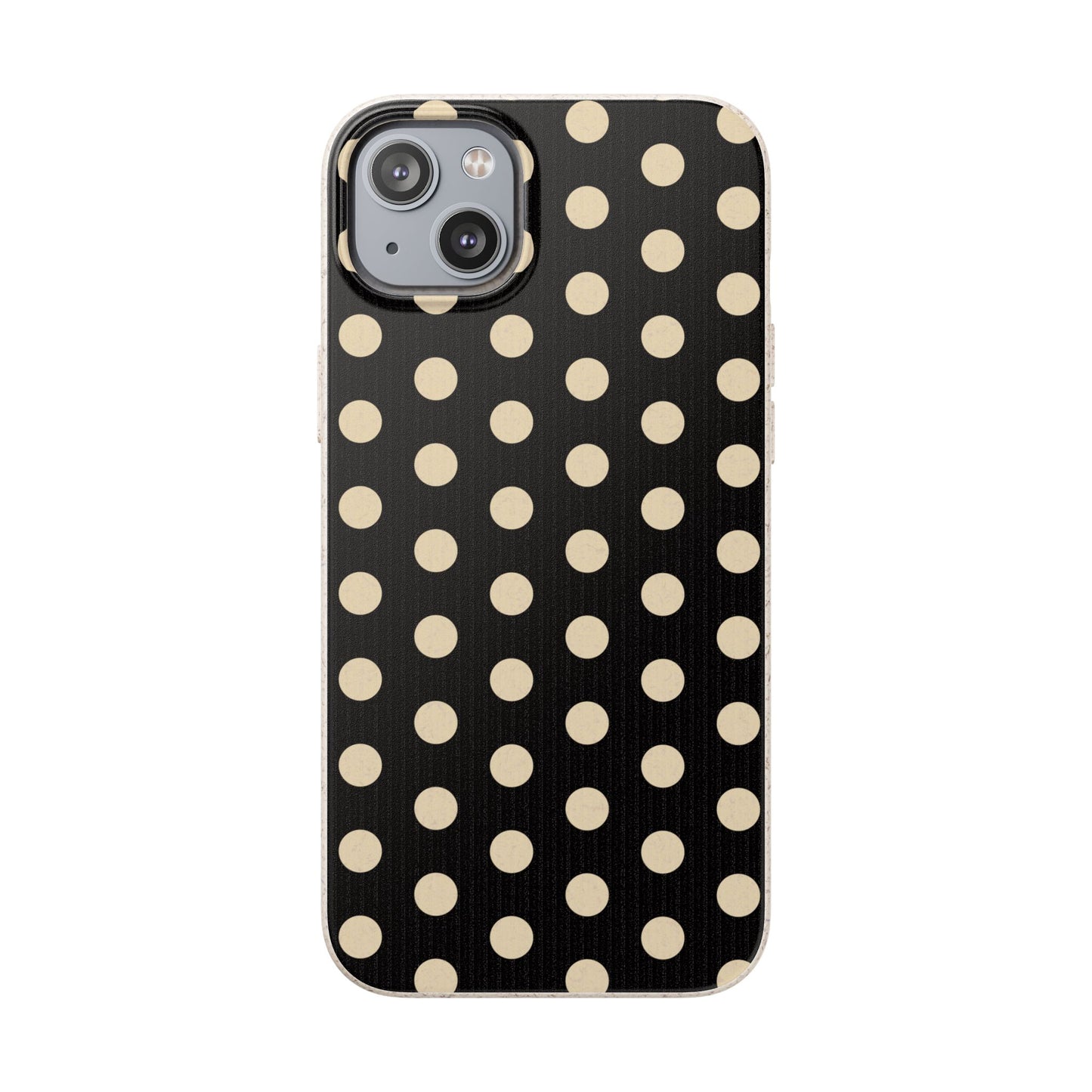 Eco-Friendly Black & Cream Polka Dot Pattern Biodegradable Phone Case for Apple iPhone and Samsung Galaxy.