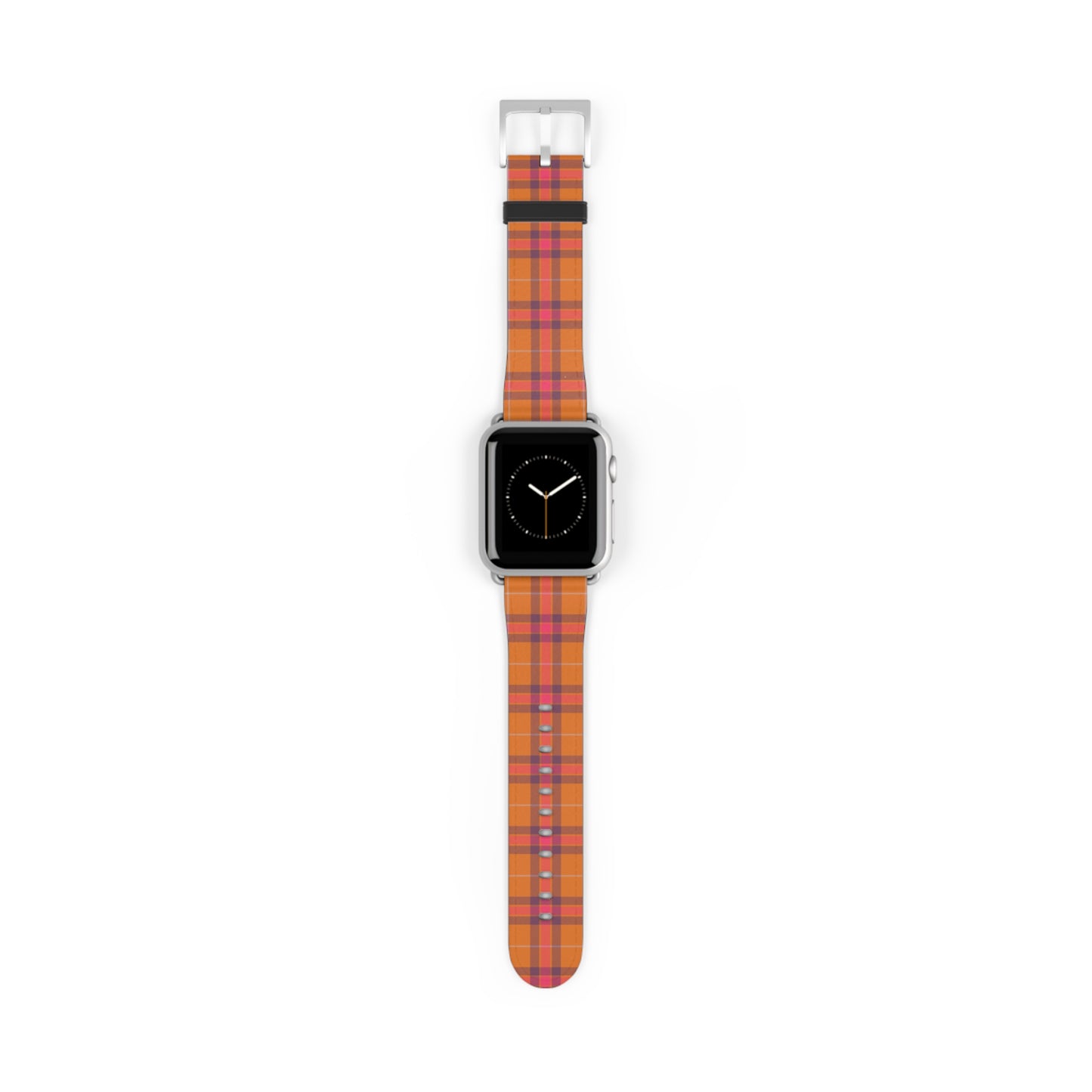 Orange plaid watch band for Apple Watch, autumn tartan strap, cozy accessory with stainless steel buckle, fall style