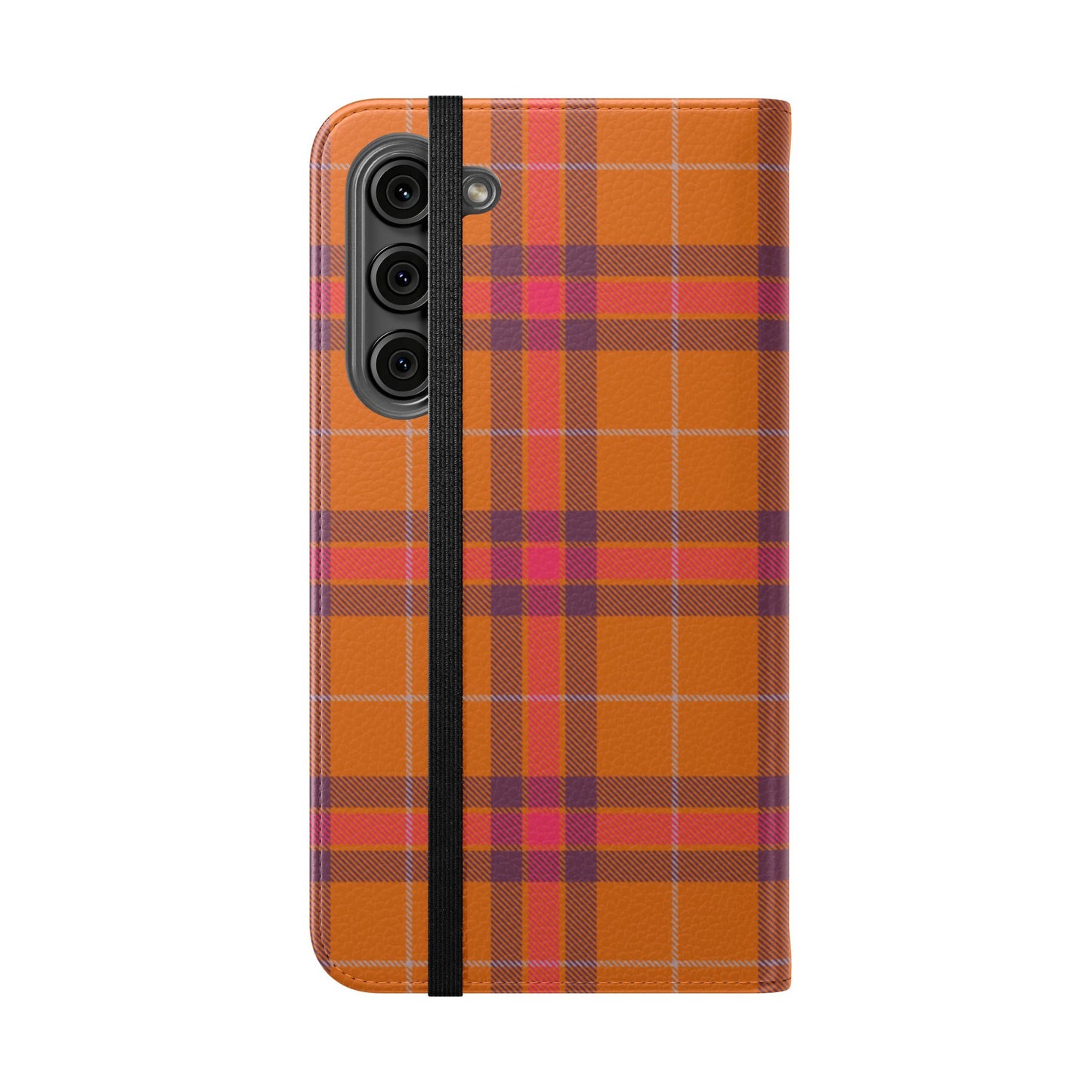 Tartan Flip Phone Case — Orange, Purple & Red Plaid Wallet Cover