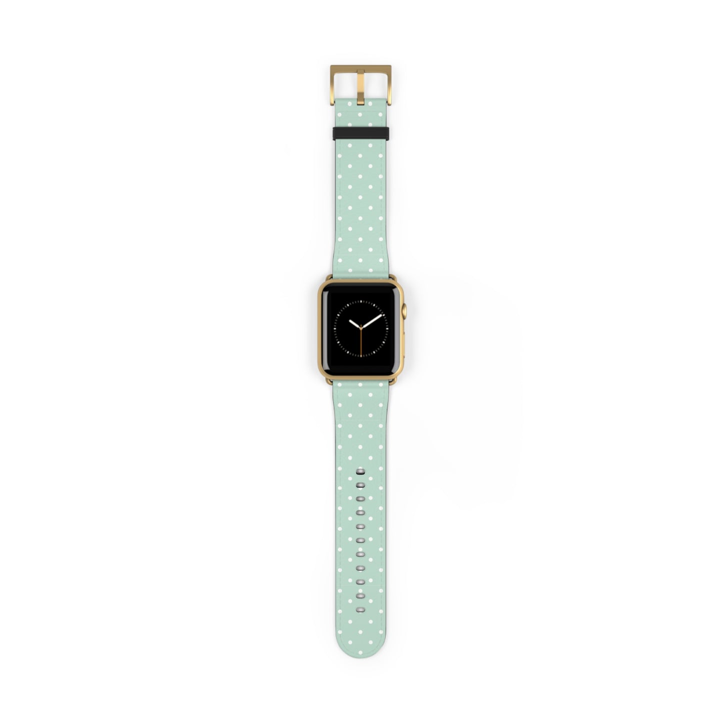 Mint polka dot watch band in pastel green, cute apple watch band for women, soft faux leather strap with white stars