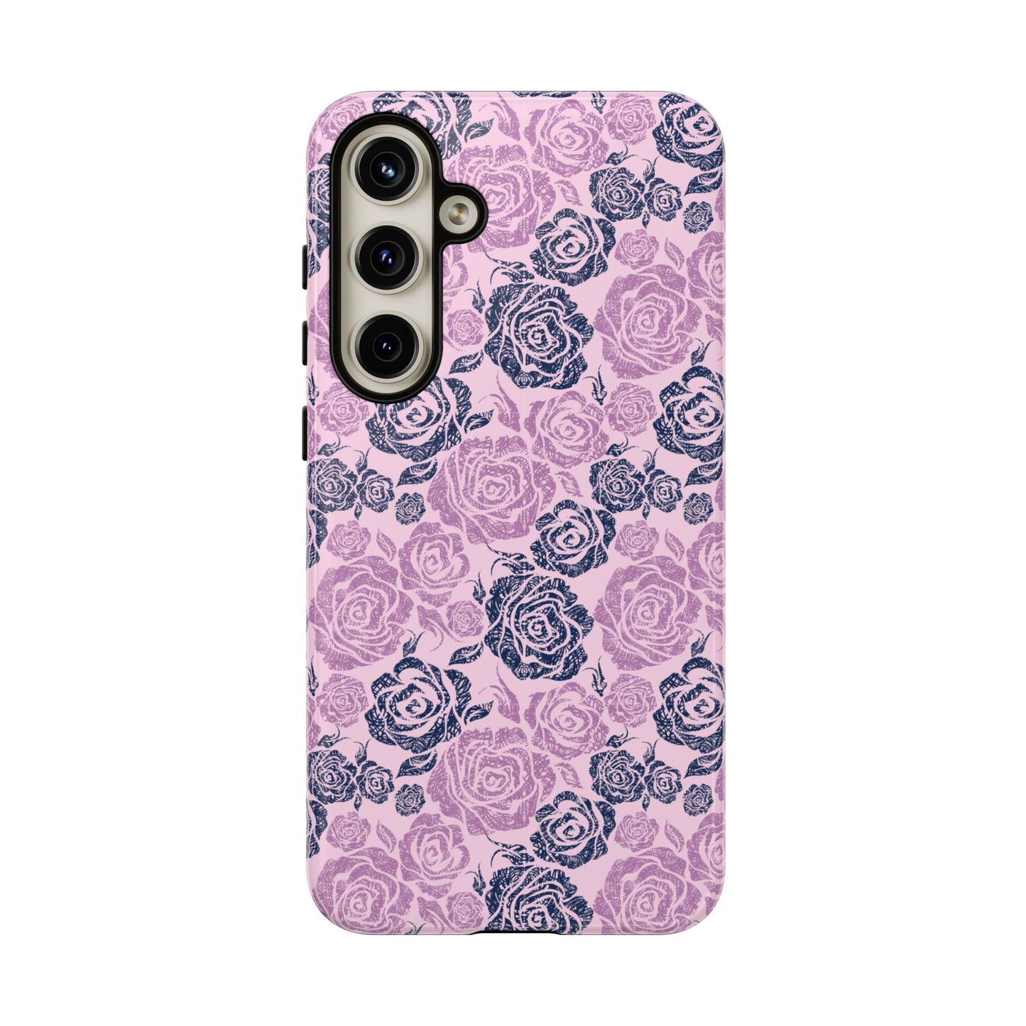 Floral Rose Tough Phone Case — Pink & Slate Rose Pattern
