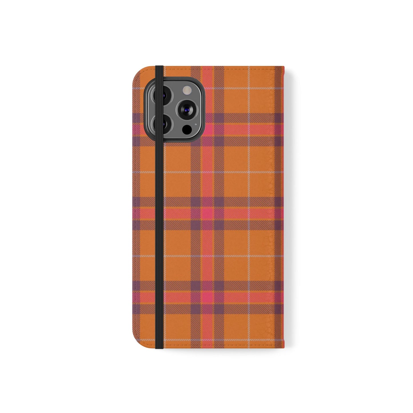 Tartan Flip Phone Case — Orange, Purple & Red Plaid Wallet Cover