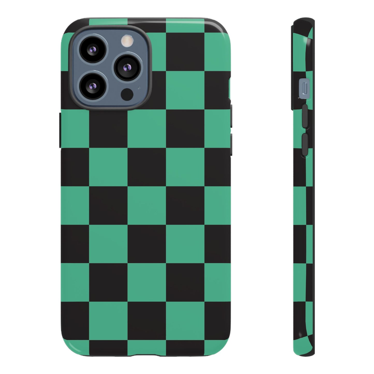 Tanjiro Checkerboard Tough Phone Case – Green & Black Protective Cover
