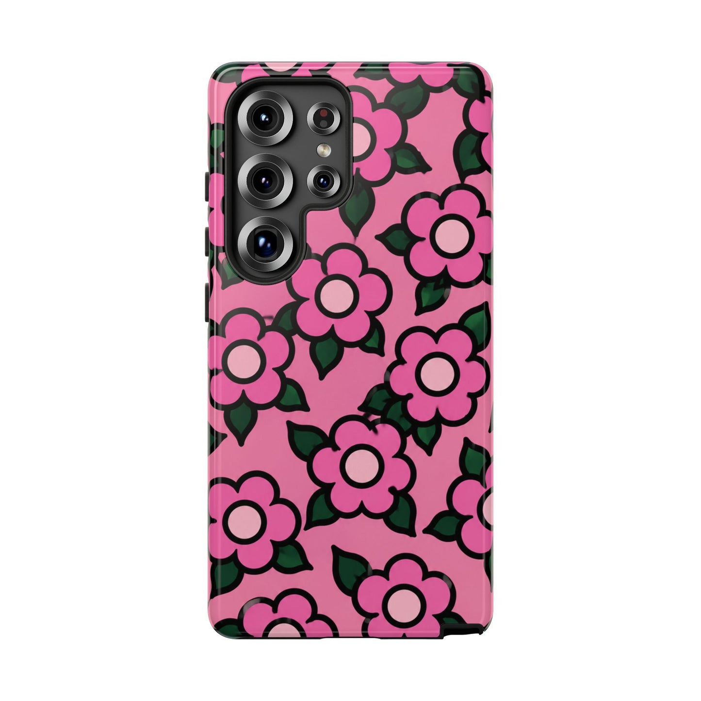 Pink Floral Tough Phone Case — Cute Retro Flower Protective Cover