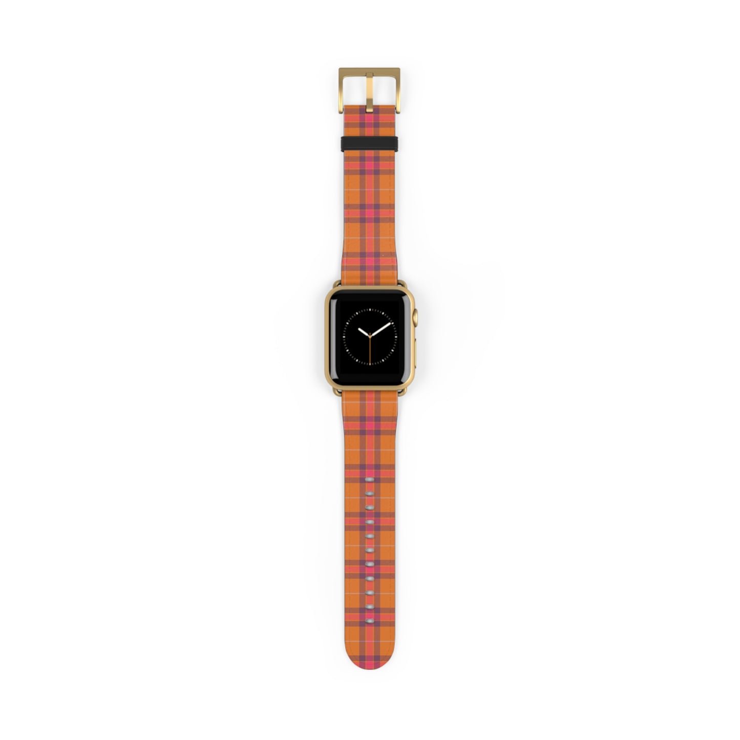 Orange plaid watch band for Apple Watch, autumn tartan strap, cozy accessory with stainless steel buckle, fall style