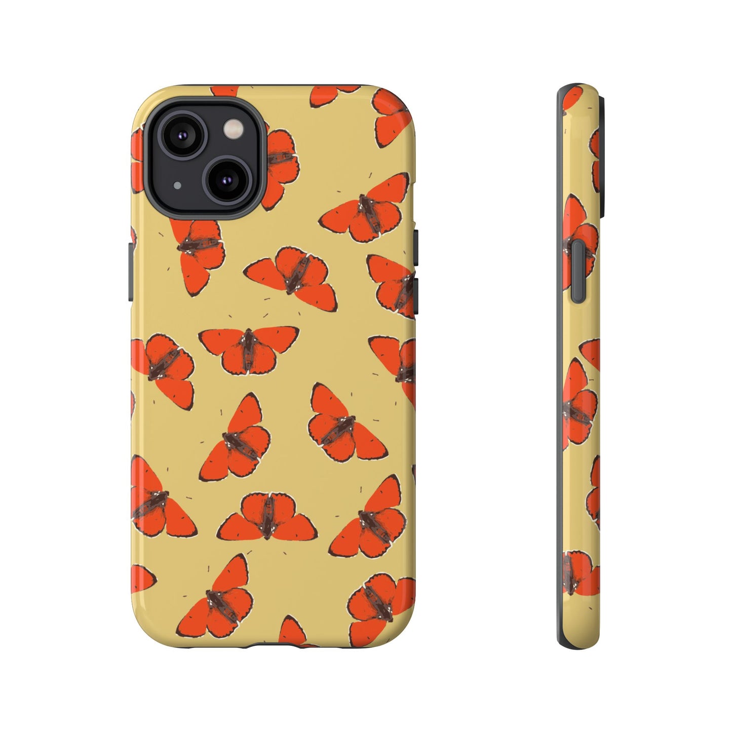 Red Butterfly Pattern Tough Phone Case — Retro Butterflies on Yellow
