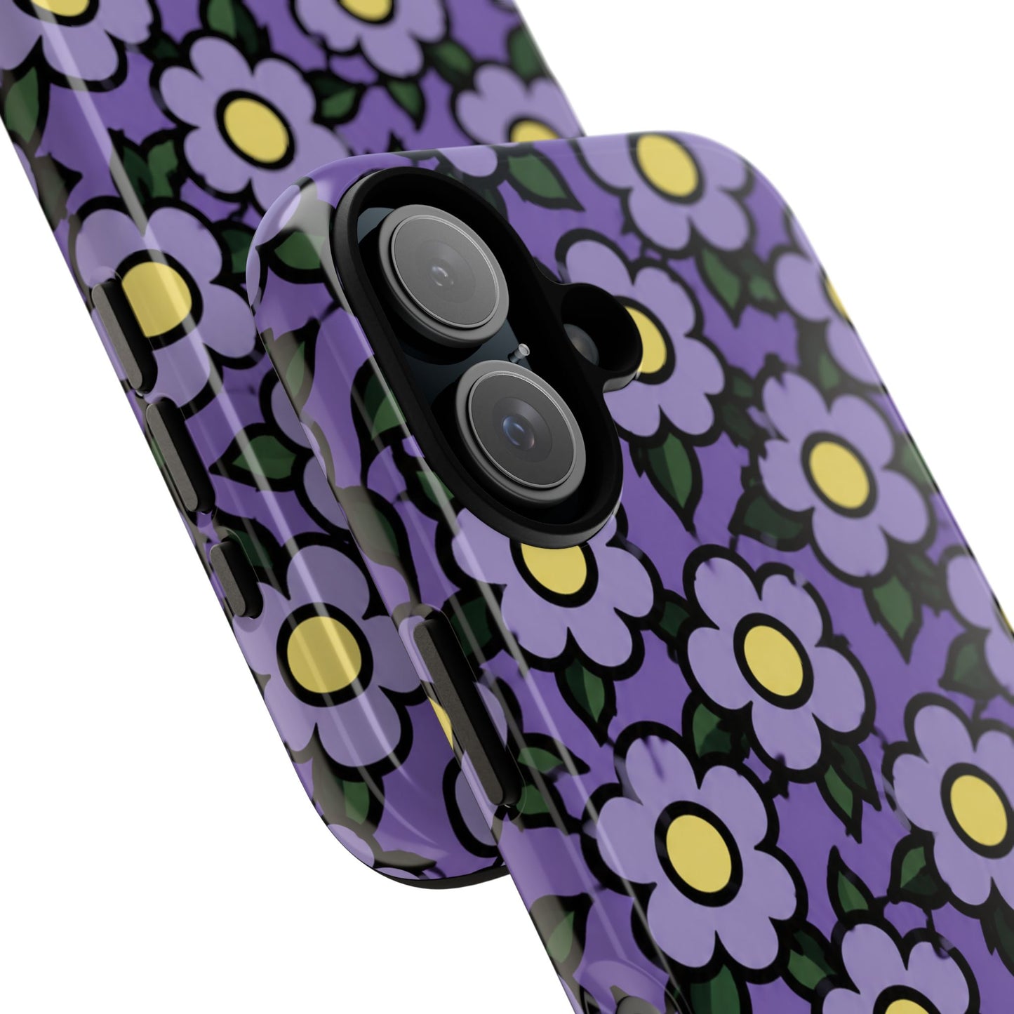 Purple Floral Tough Phone Case — Durable Protective Phone Cover with Cute Daisy Pattern