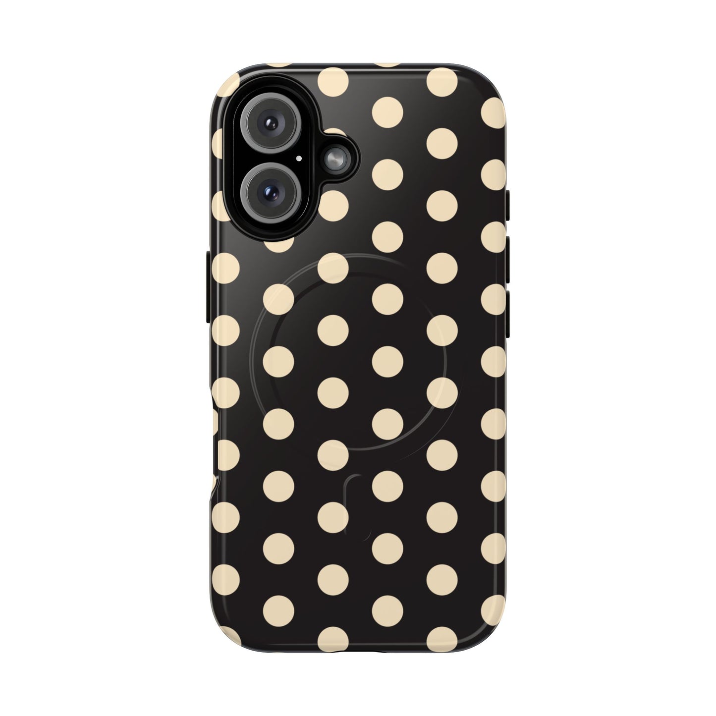 Polka Dot Magnetic Phone Case – Black & Cream Retro Spot Pattern