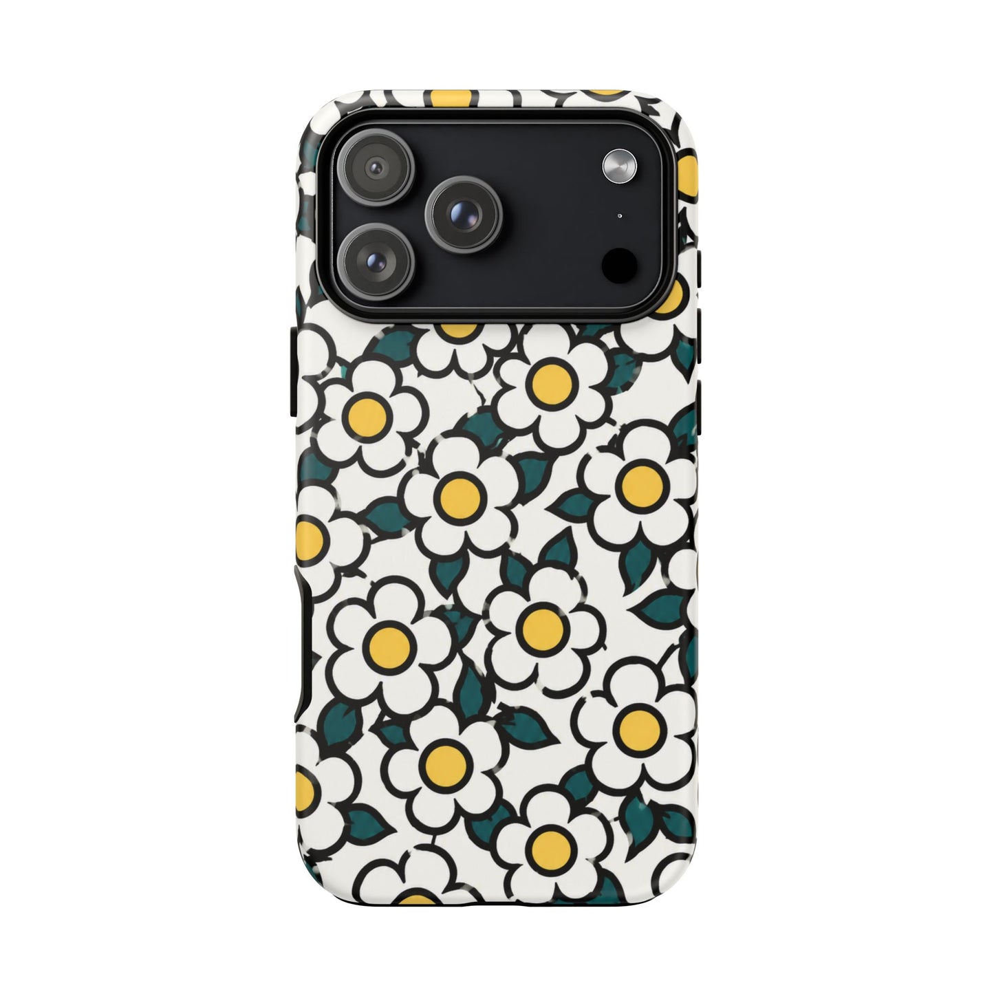 Floral Daisy Tough Phone Case — Retro White & Yellow Protective Cover
