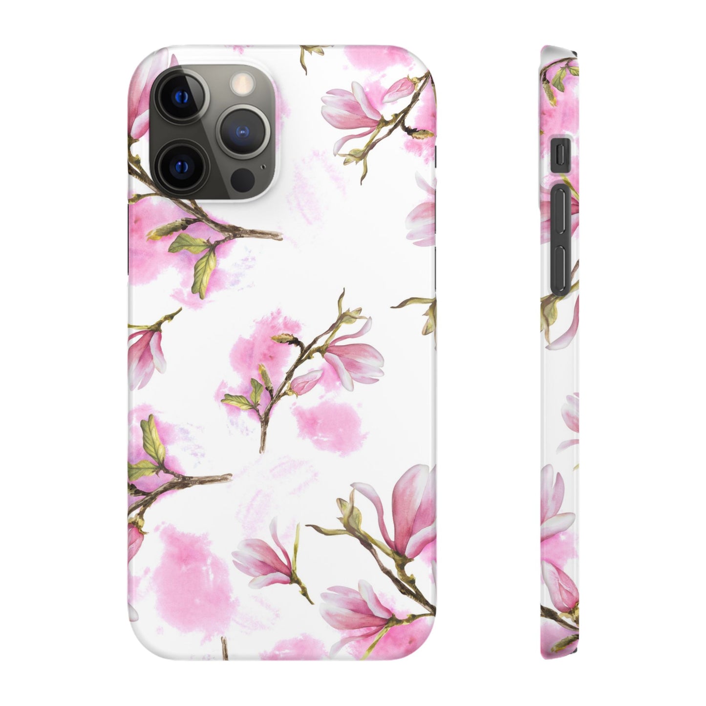 Floral Magnolia Slim Phone Case – Pink Watercolor Snap Case for Apple iPhone and Samsung Galaxy.