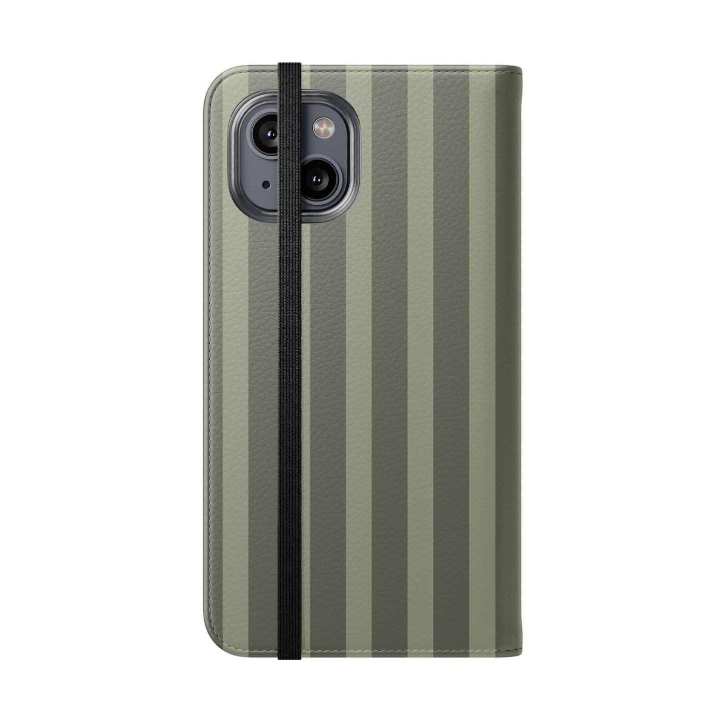 Olive Vertical Stripe Flip Phone Case — Wallet Cover with Card Slots