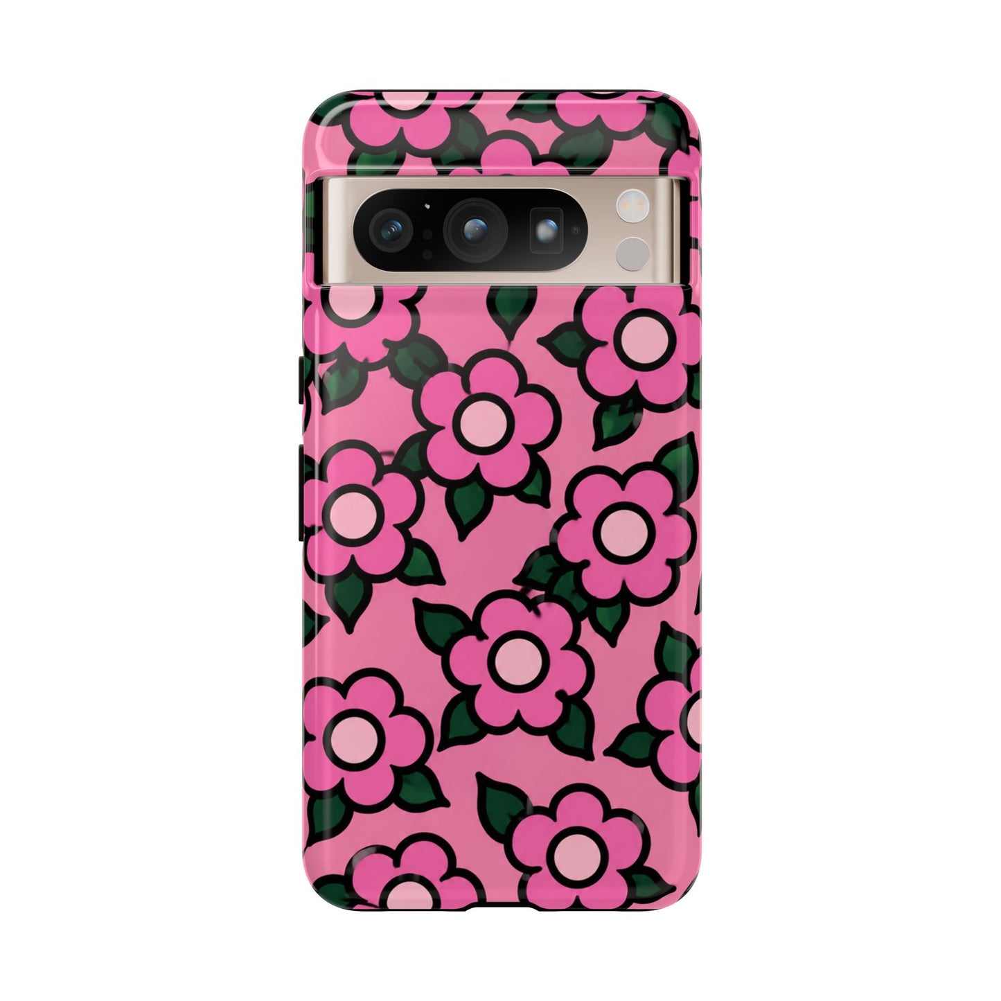 Pink Floral Tough Phone Case — Cute Retro Flower Protective Cover