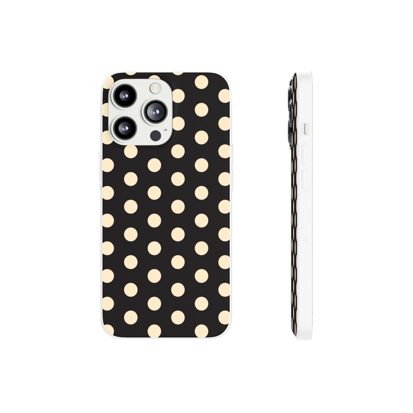 Black & Cream Retro Polka Dot Flexi Case for Apple iPhone, Samsung Galaxy.