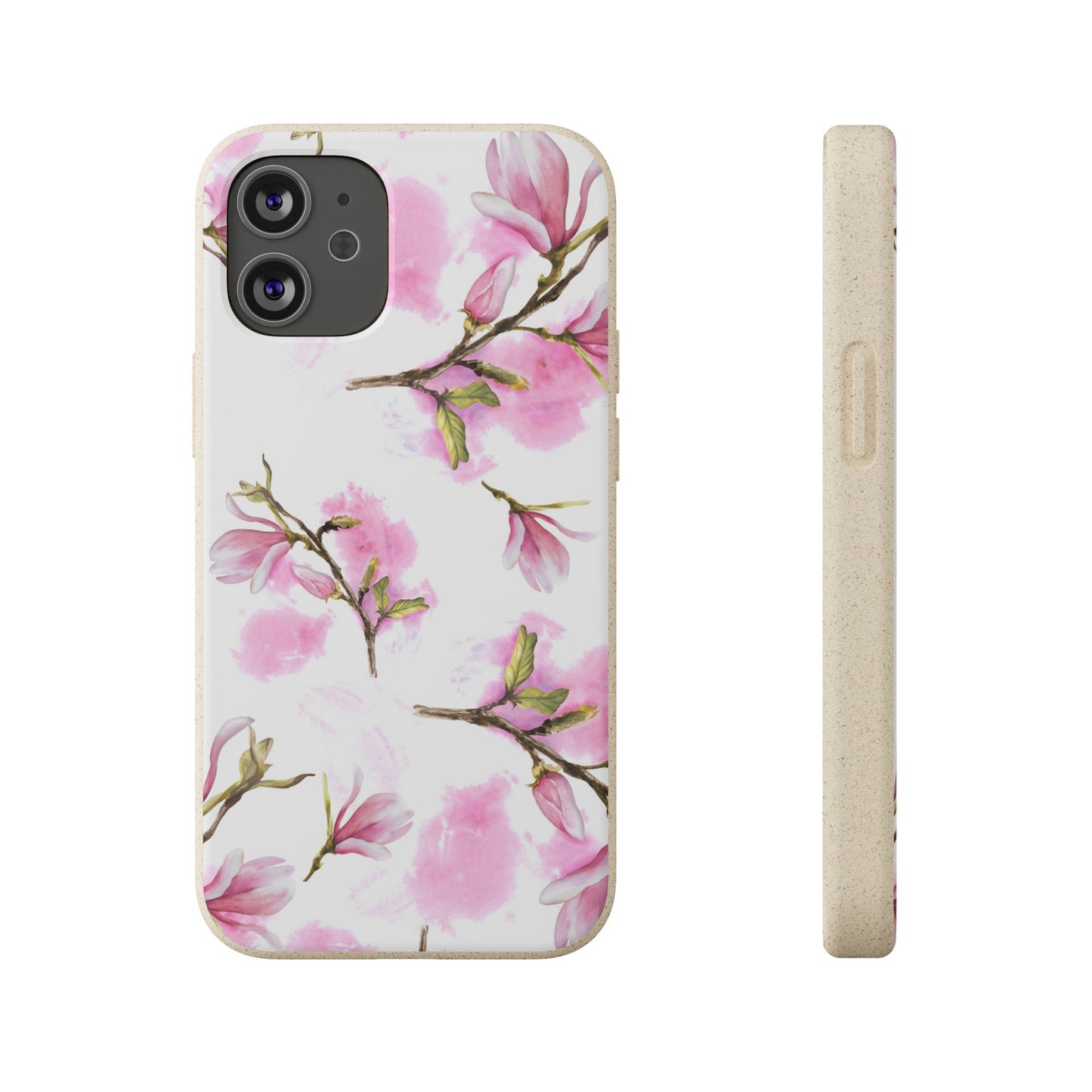 Biodegradable Phone Case — Pink Magnolia Floral Eco Phone Cover for Apple iPhone and Samsung Galaxy.