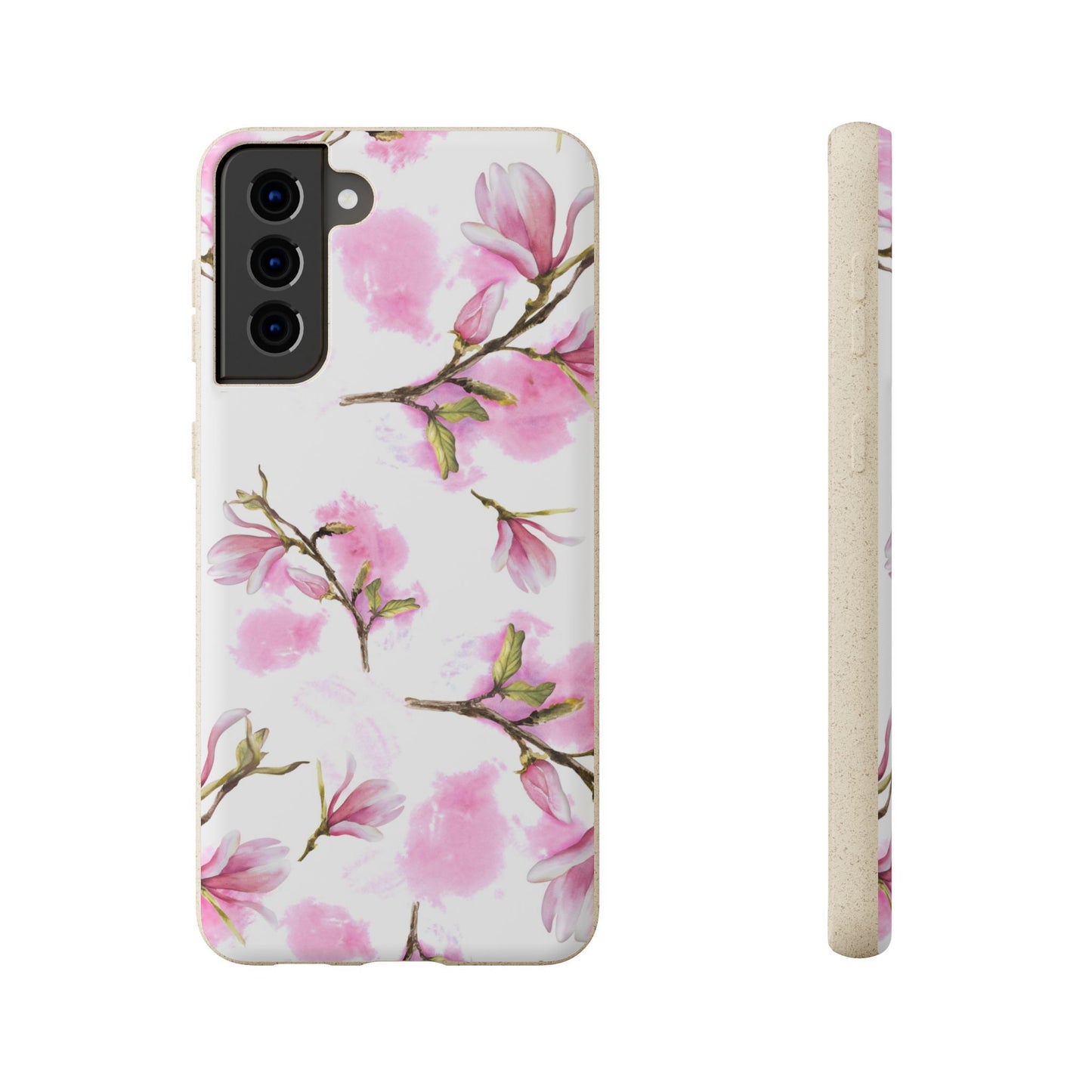 Biodegradable Phone Case — Pink Magnolia Floral Eco Phone Cover for Apple iPhone and Samsung Galaxy.
