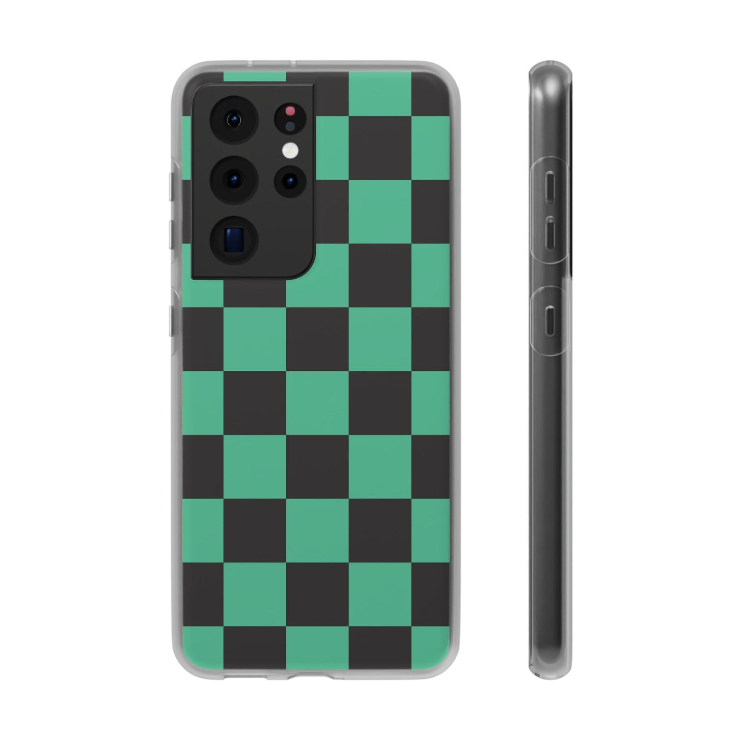 Tanjiro Checkerboard Green and Black Flexi Phone Case for Apple iPhone and Samsung Galaxy.