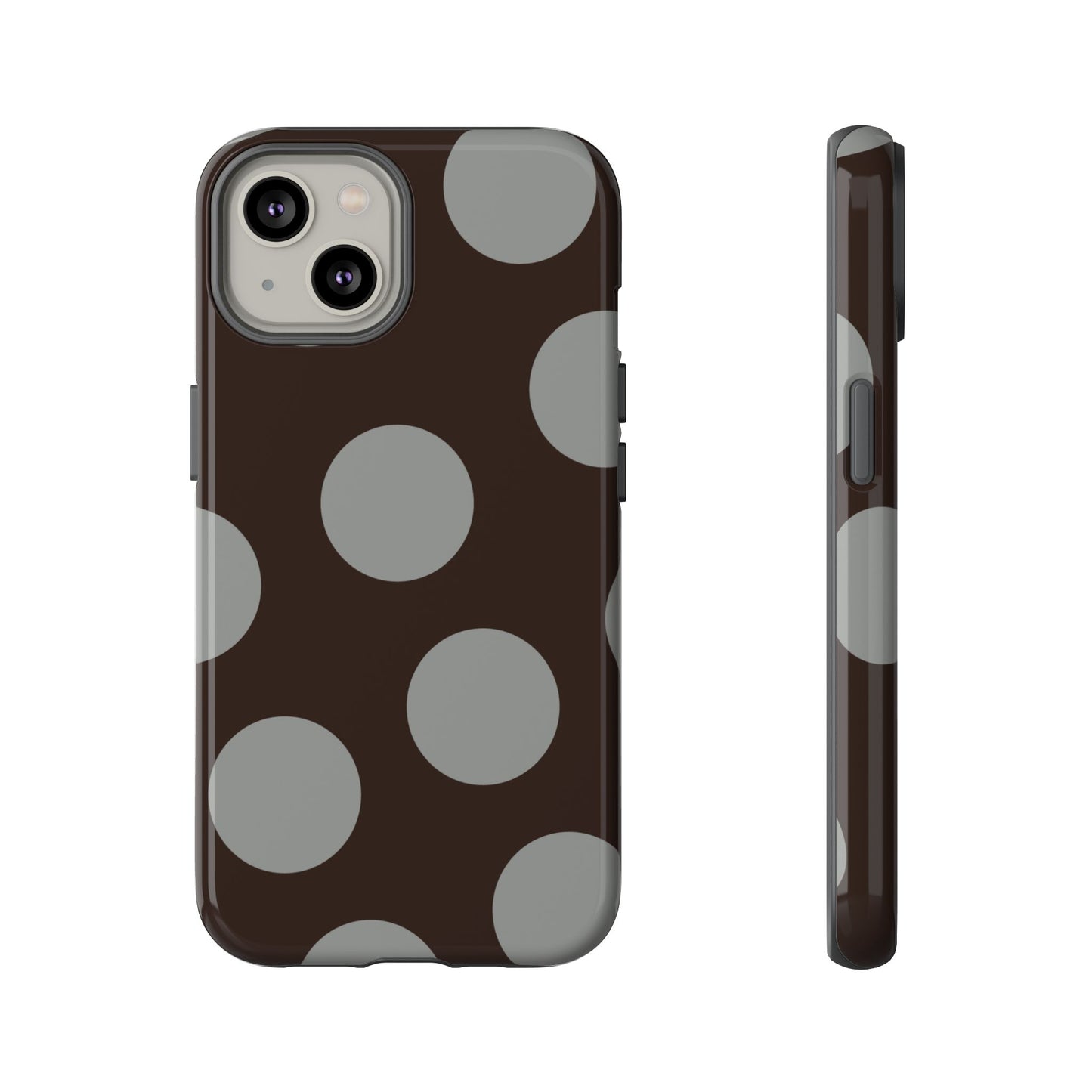 Polka Dot Tough Phone Case – Brown & Gray Retro Dot Protective Cover