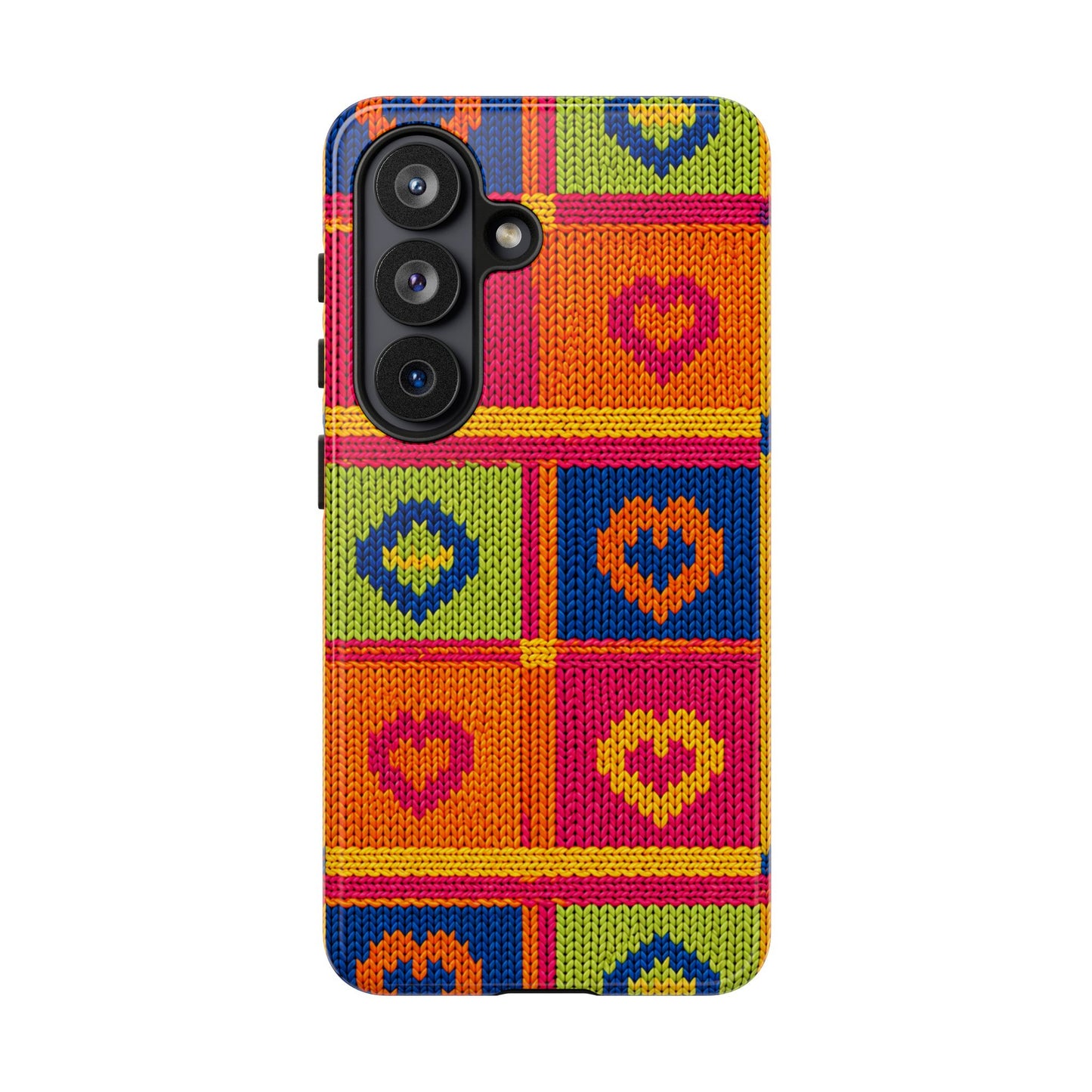 Retro Knit Pattern Heart Patch Tough Phone Case