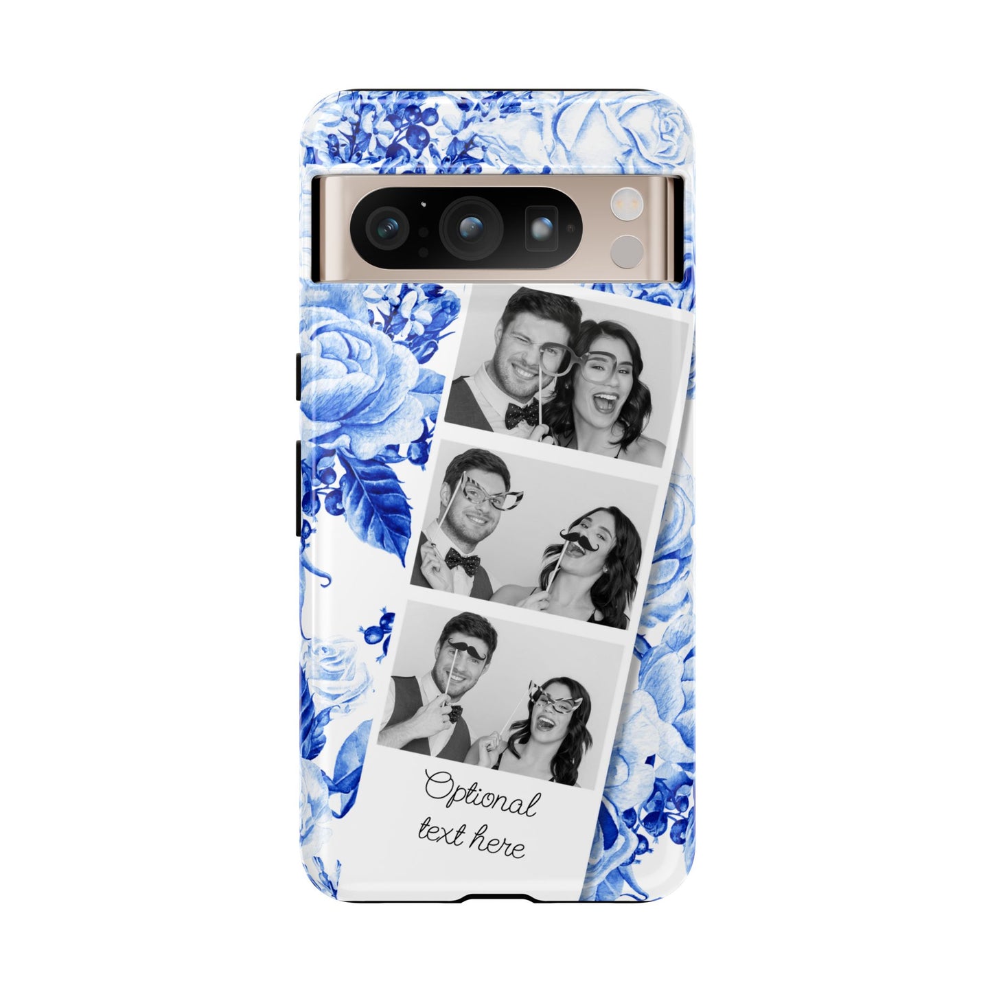 Three Photo Personalised Blue Floral Image Strip Custom Phone Case