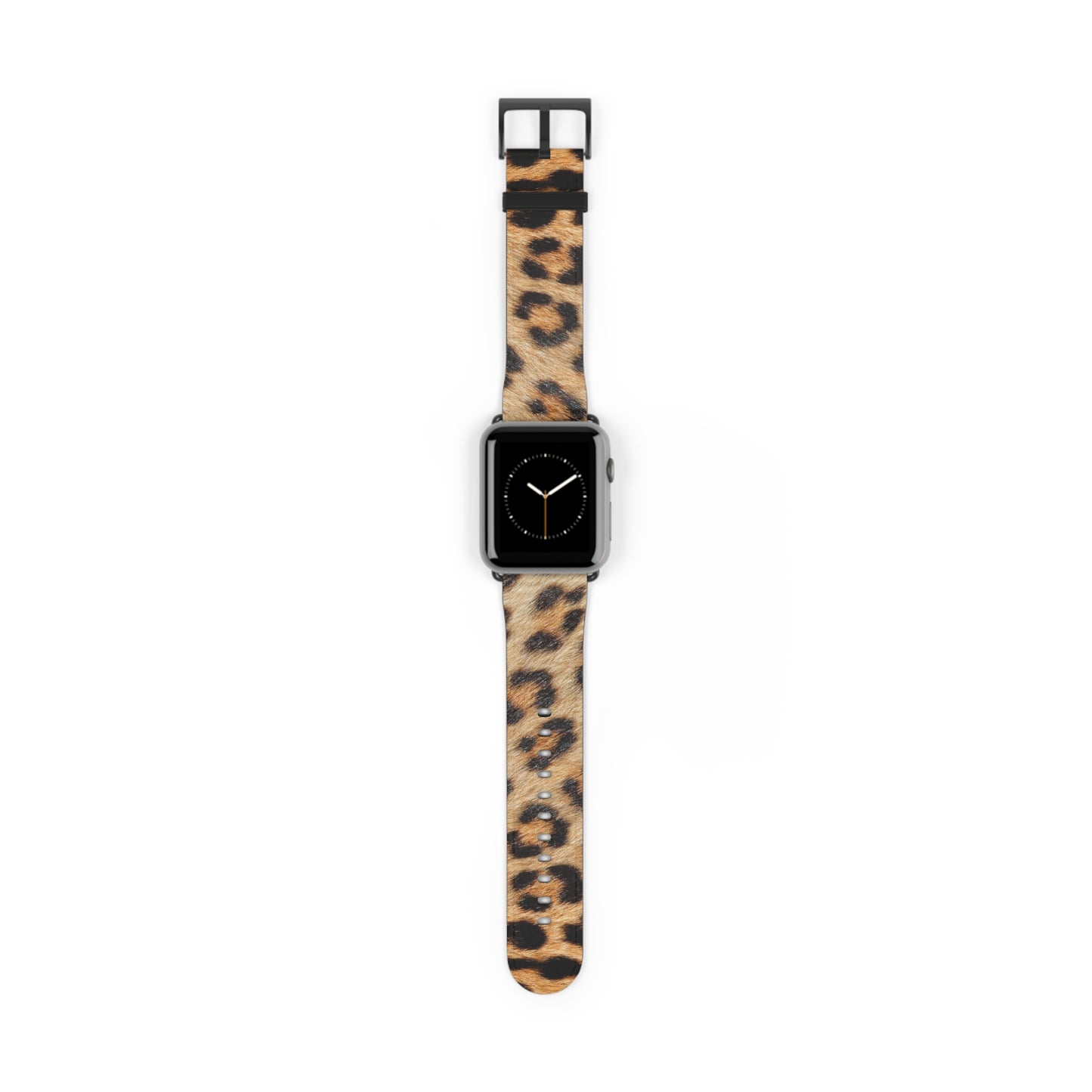 Leopard fur Apple Watch band in faux leather, big cat pattern, stylish gift for her, stainless steel buckle