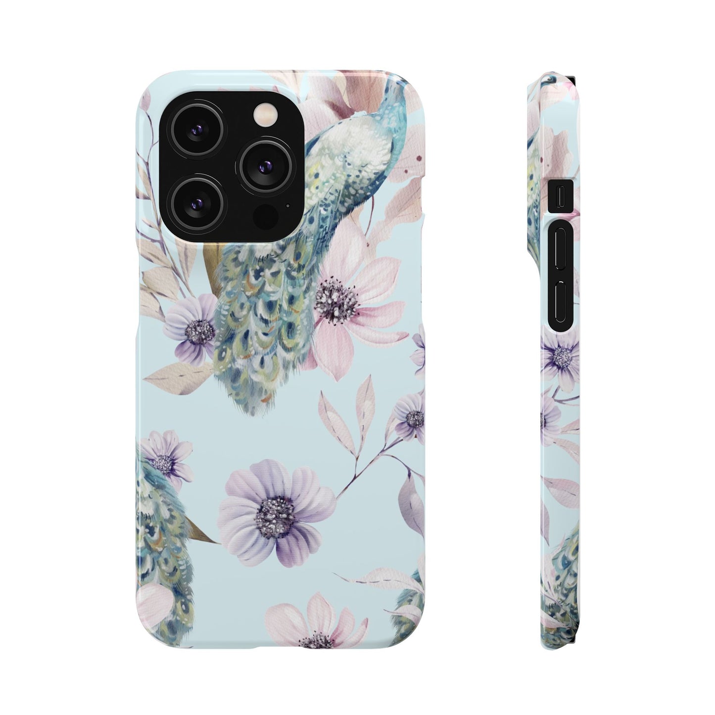 Watercolour Pastel Peacock Floral Snap Phone Case for Apple iPhone and Samsung Galaxy.