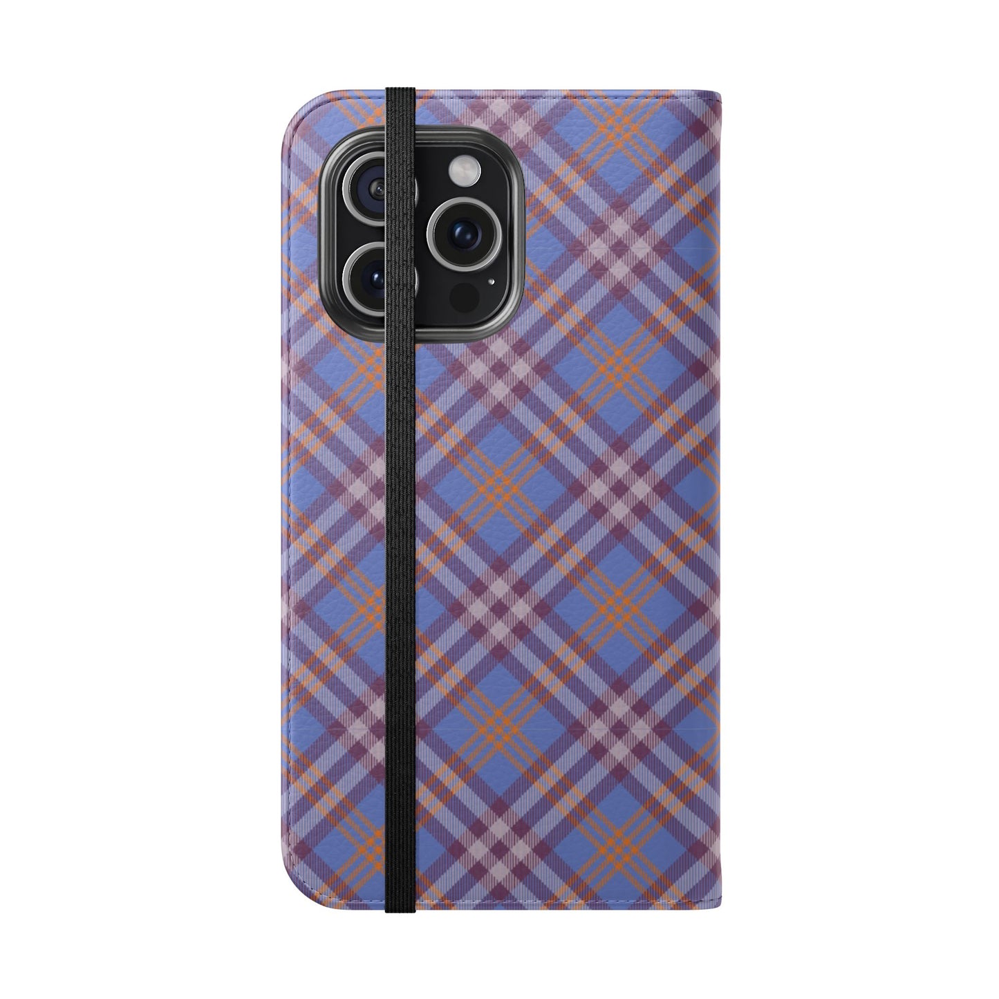 Tartan Flip Phone Case — Violet & Orange Plaid Wallet Cover