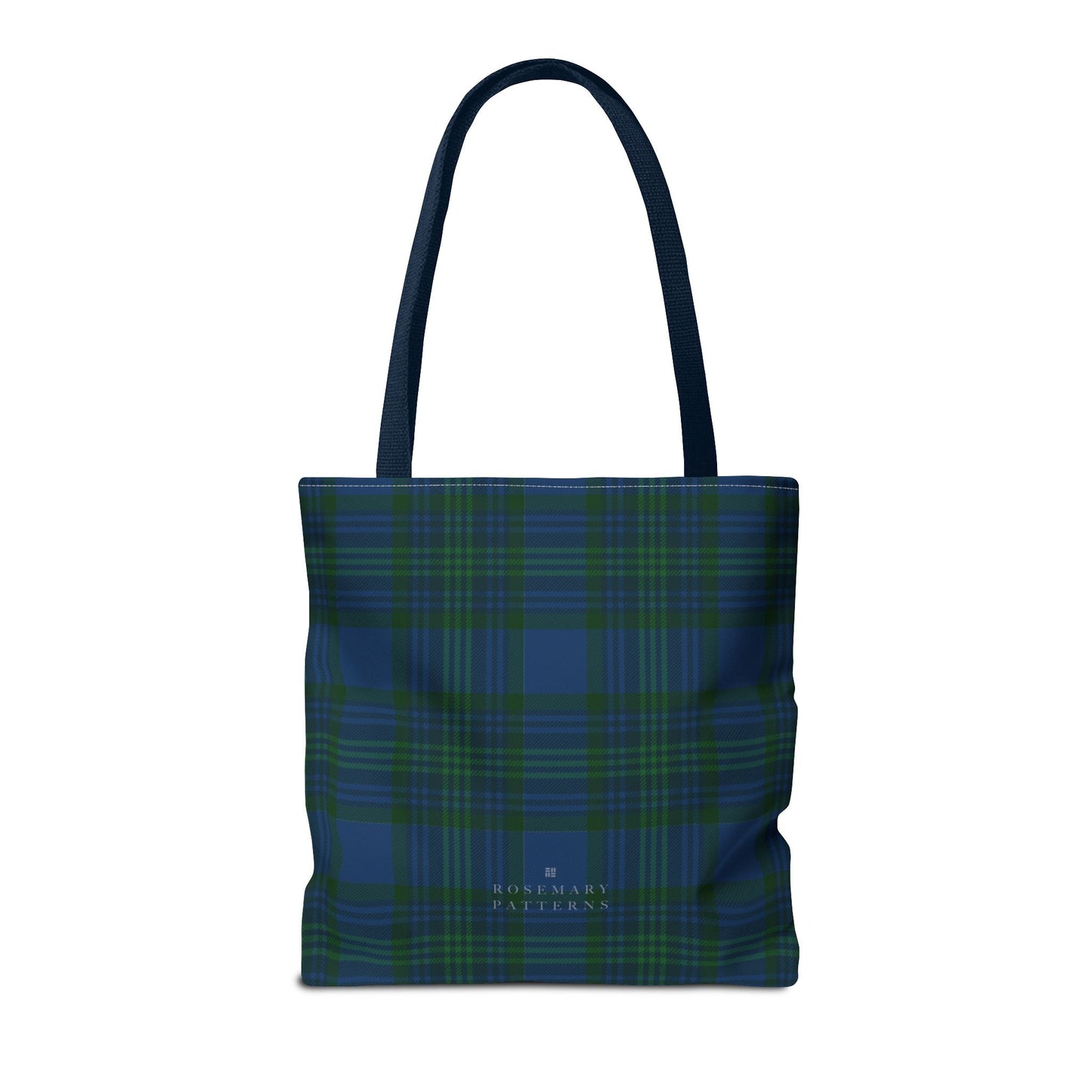Tartan plaid tote bag in blue and green, eco friendly reusable market tote with Scottish pattern, cotton handles