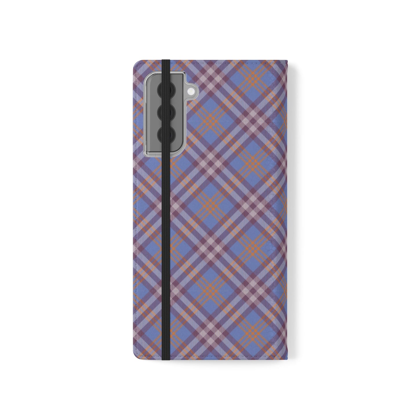 Tartan Flip Phone Case — Violet & Orange Plaid Wallet Cover
