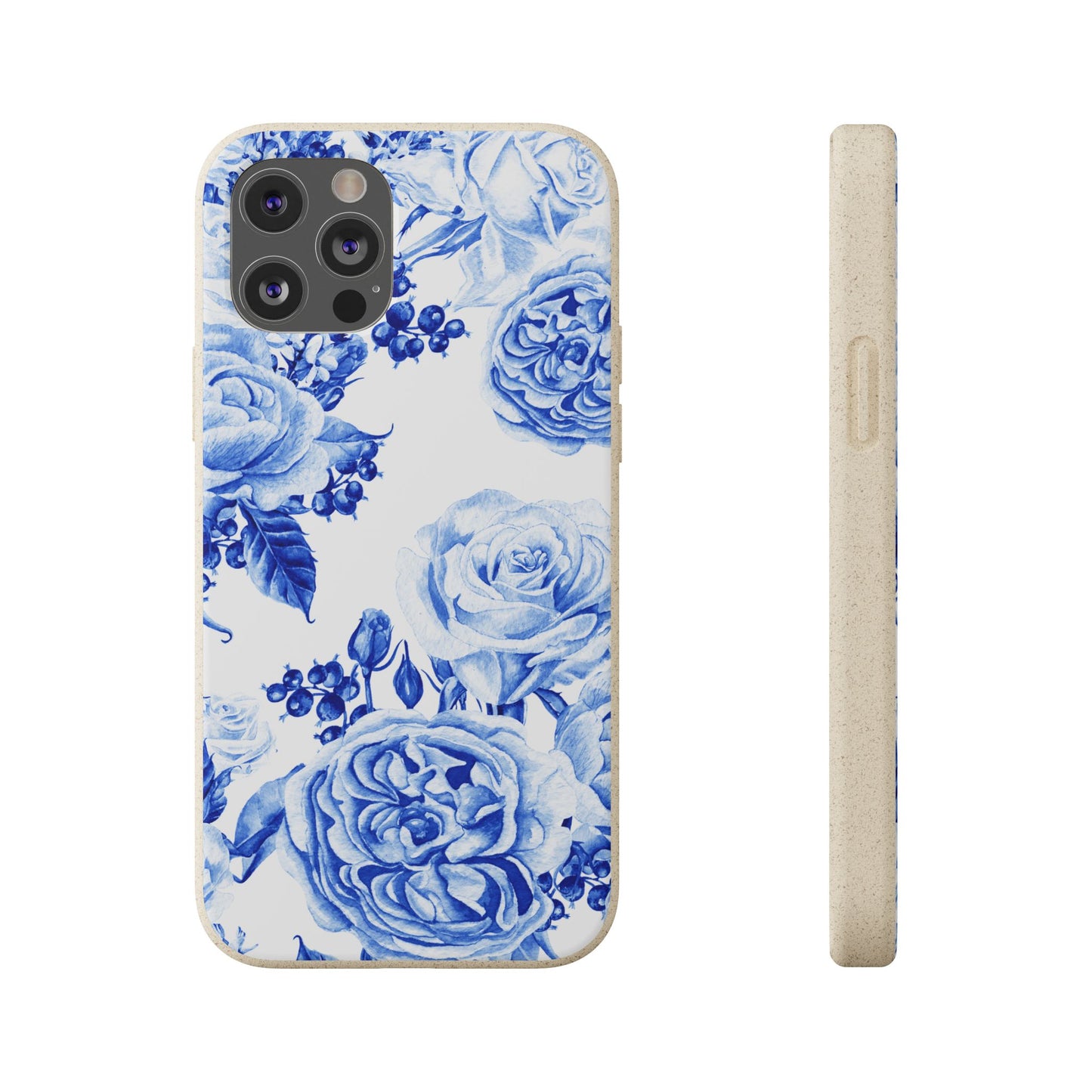 Blue Floral Biodegradable Eco-Friendly Phone Cover for Apple iPhone and Samsung Galaxy.